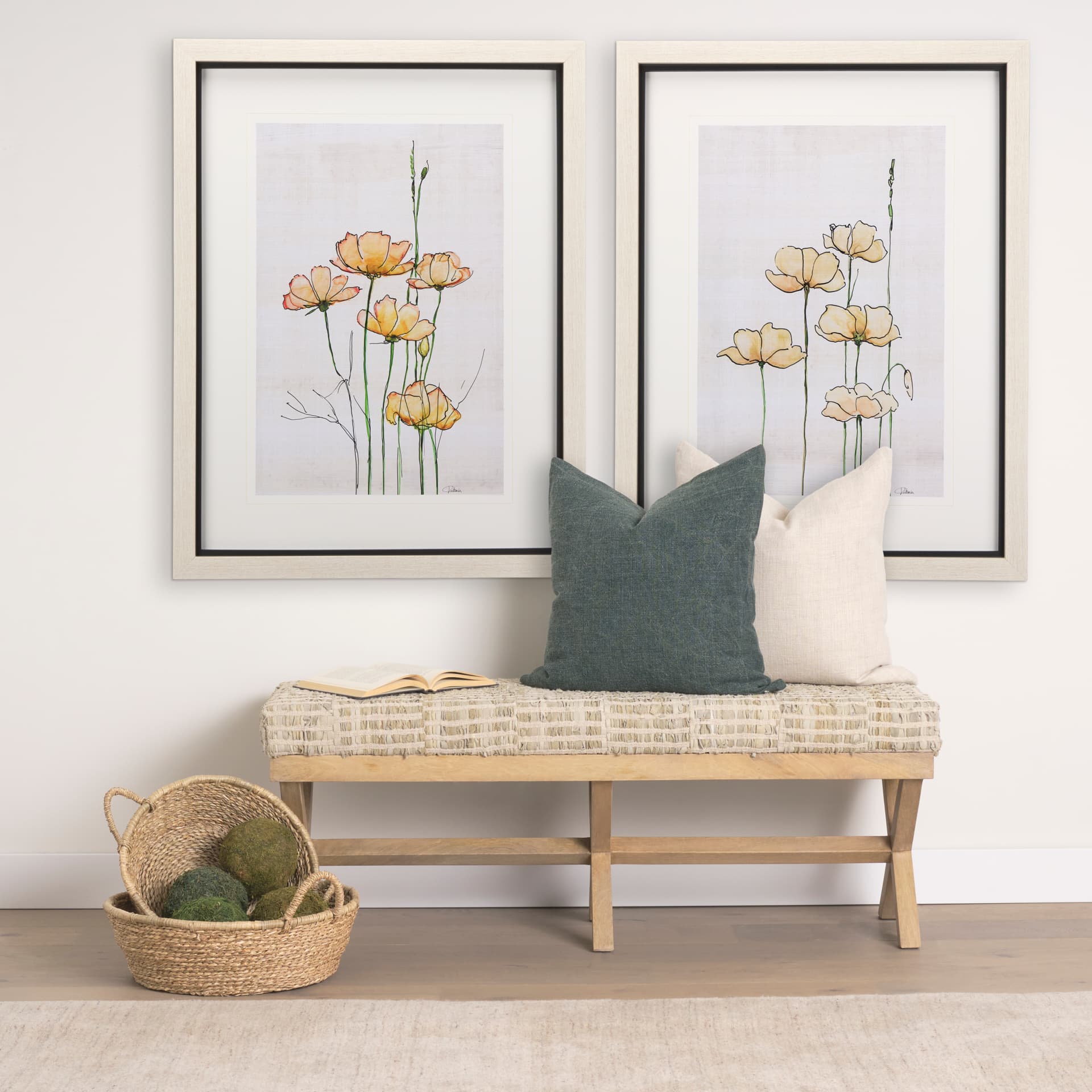 Meadow flowers IV by Mercana Studio a Hand Embellished Textured Framed Art Print Matted under Glass — in a styled room