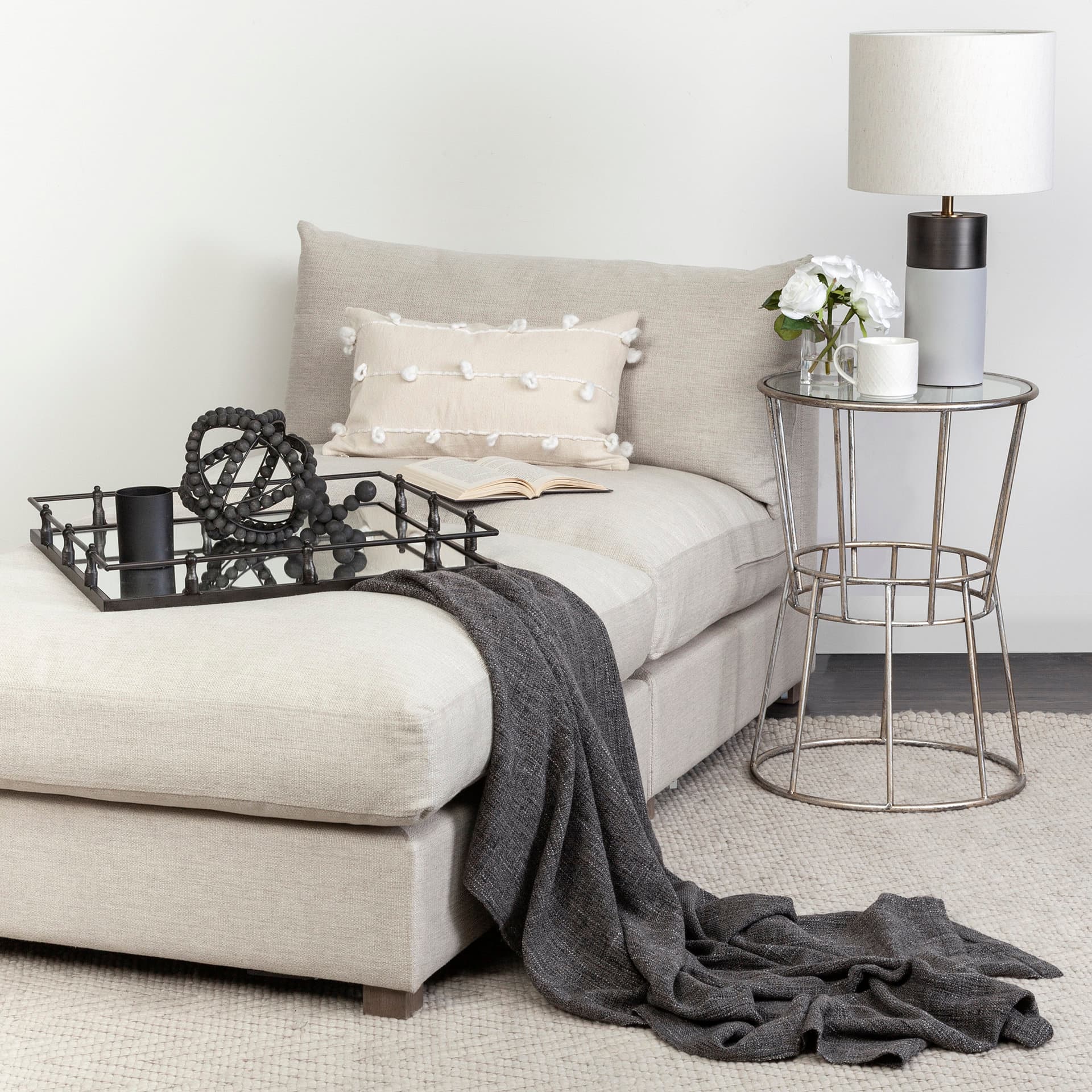 Christa 22L x 22W Black Metal Mirrored Base Square Tray — in a styled room