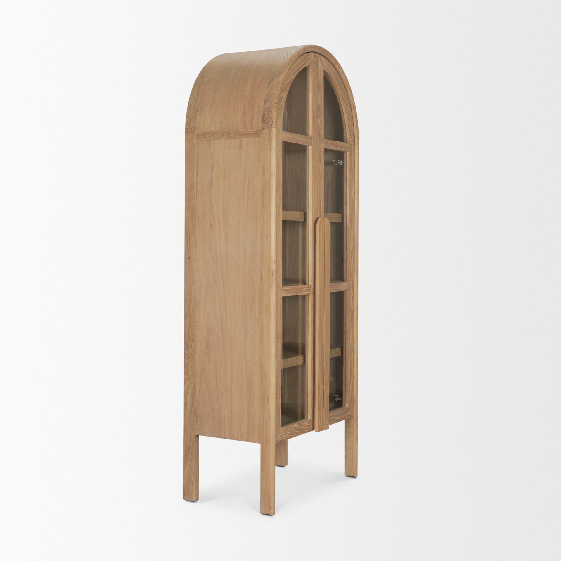 Callum Light Brown Elm Wood w/ Glass Doors Arched Curio Cabinet — product photograph