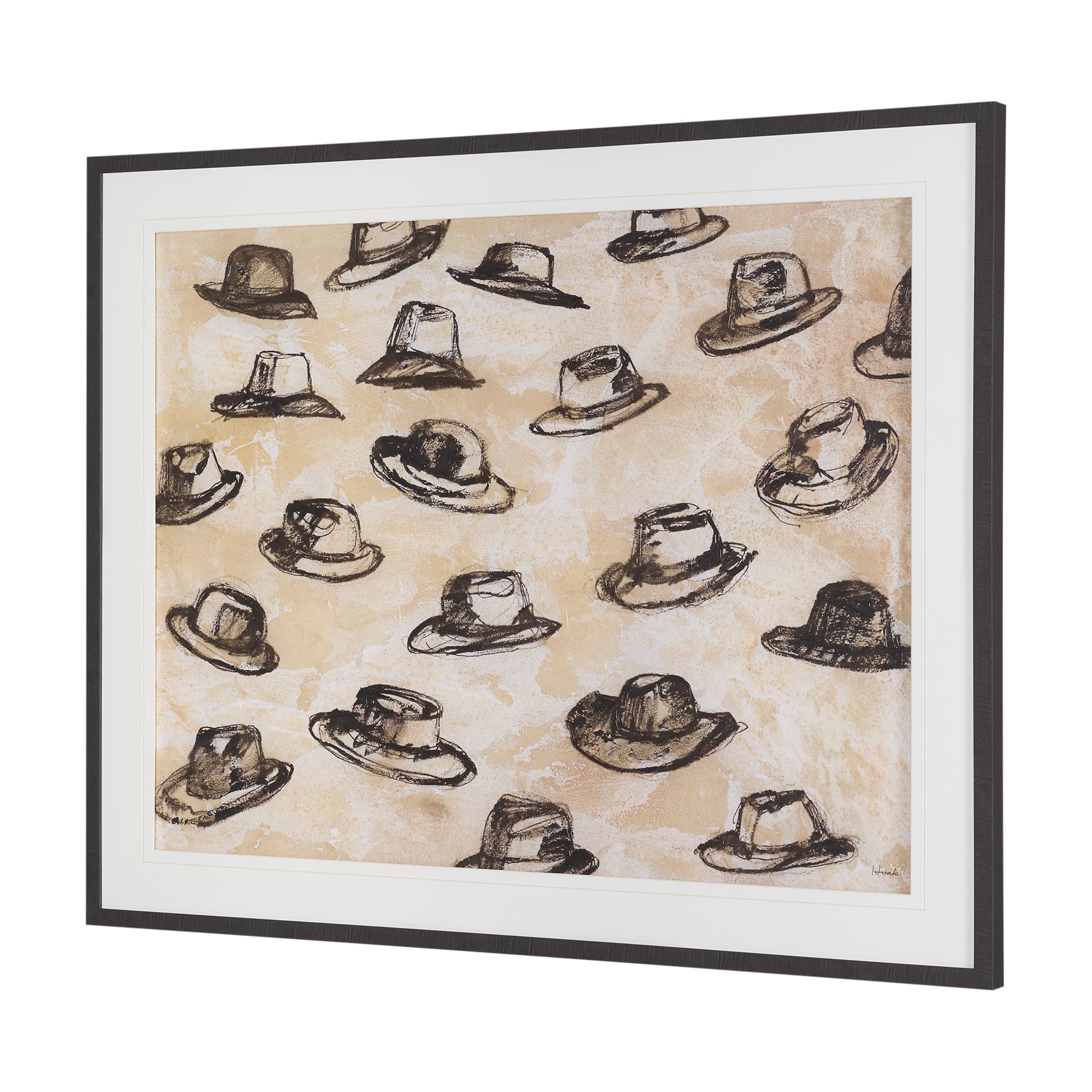 "Hat Trick" by Mercana Studio Hand-Embellished Textured Framed Artwork Matted under Glass — product photograph