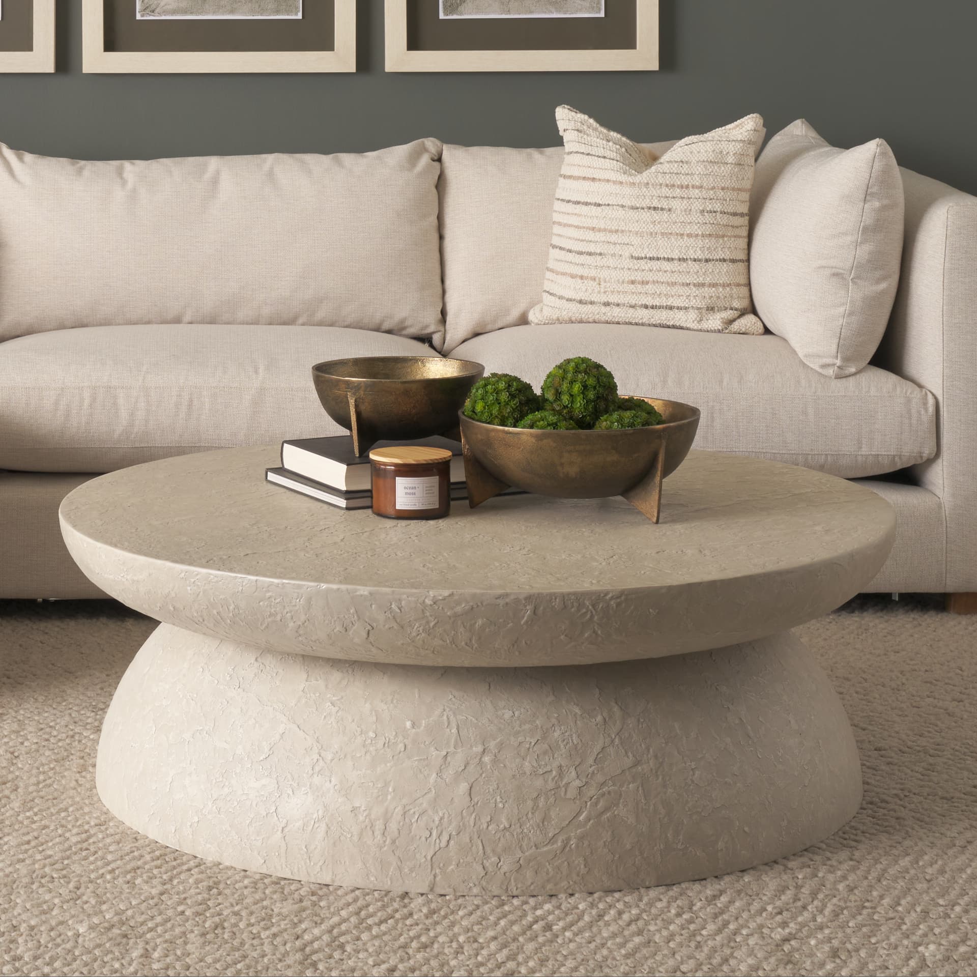 Mesa 48" Round Stone Finish Coffee Table — product photograph