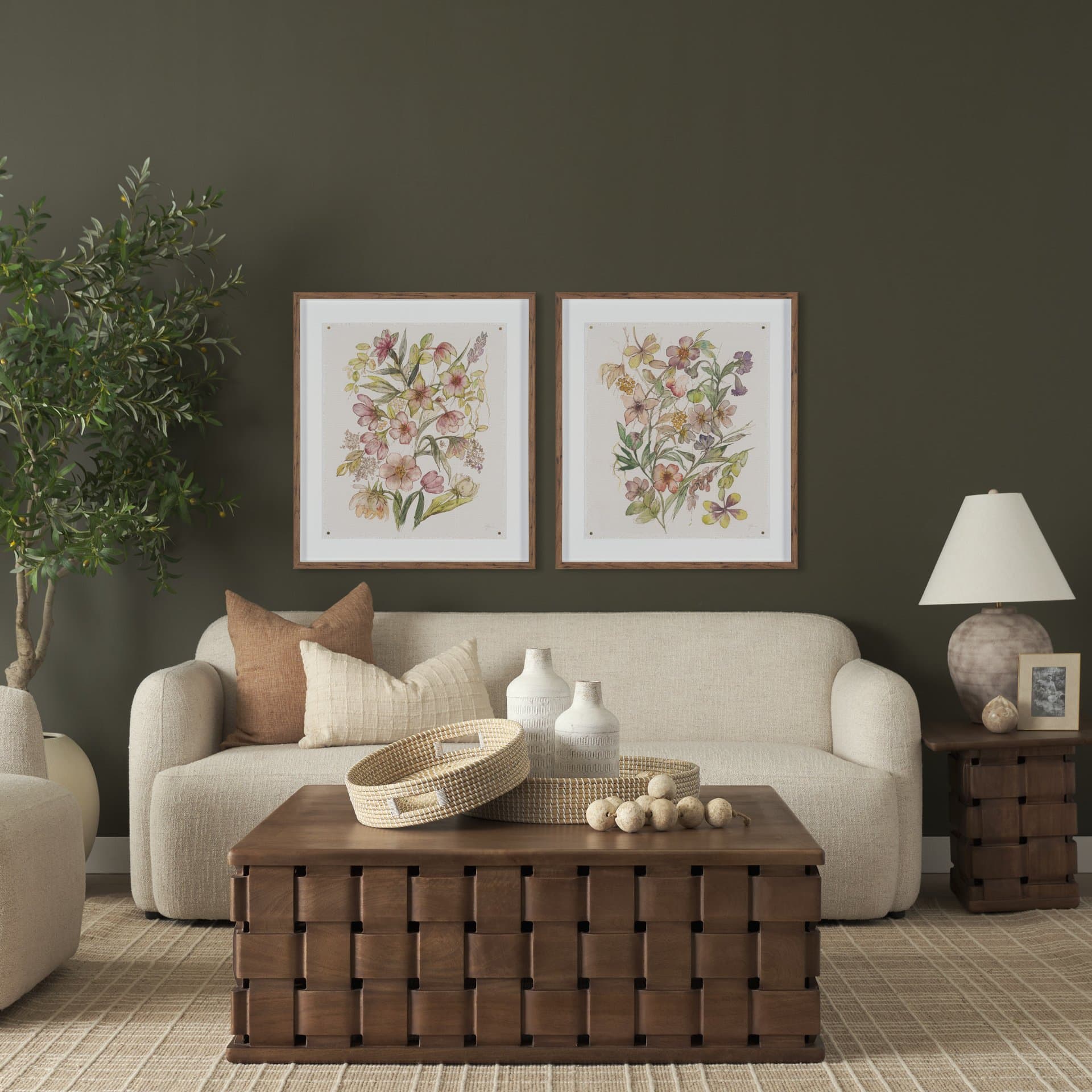 Atelier des Fleurs II by Mercana Studio Framed Artwork Matted under Glass — in a styled room