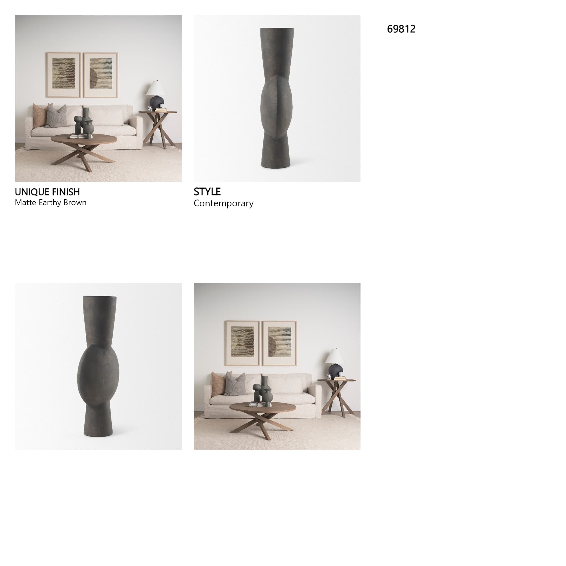 Kaz 8.3L x 3.9W x 16.7H Earthy Brown Ceramic Vase — in a styled room