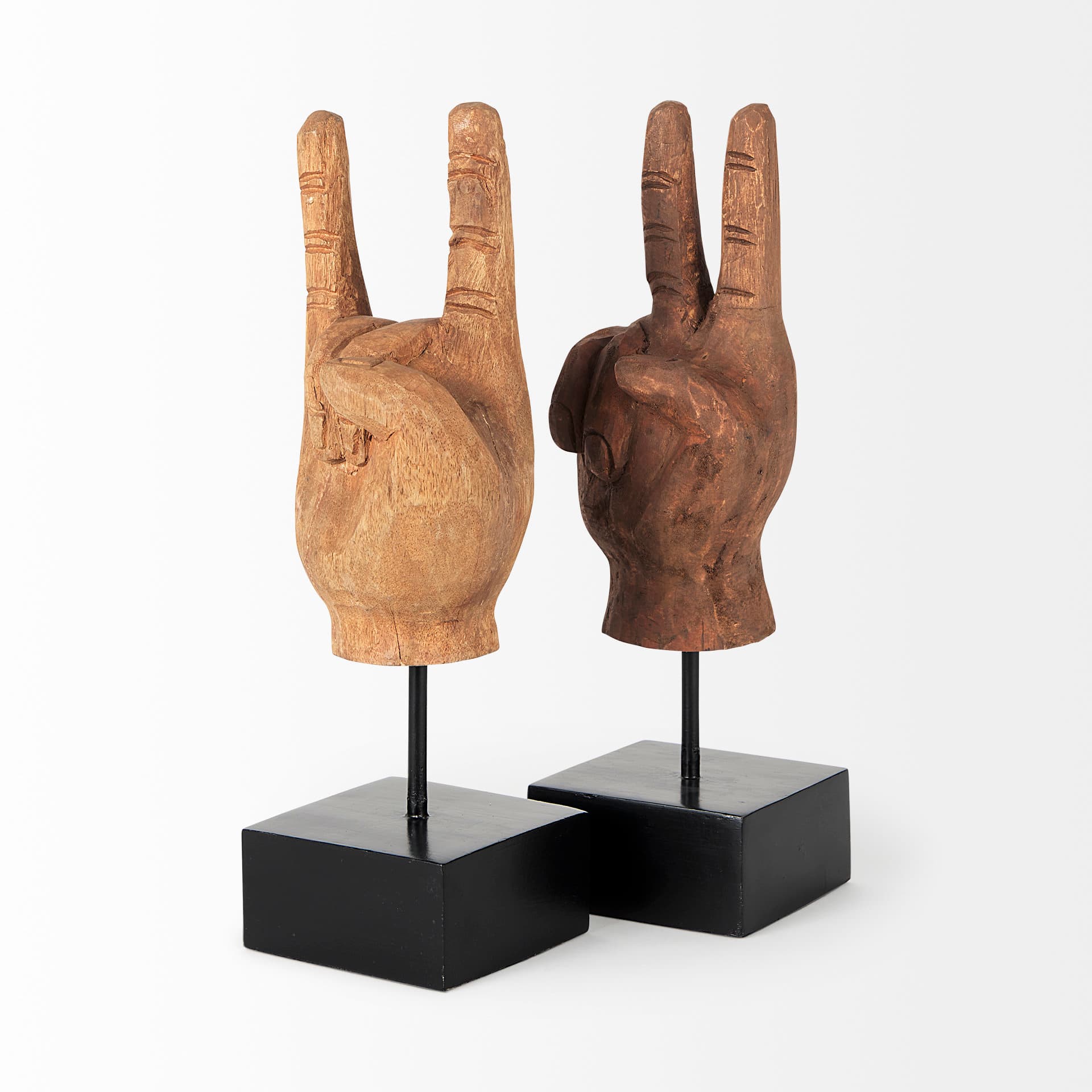 Pacem 4L x 4W Natural Wooden Carved Peace Sign Hand — product photograph