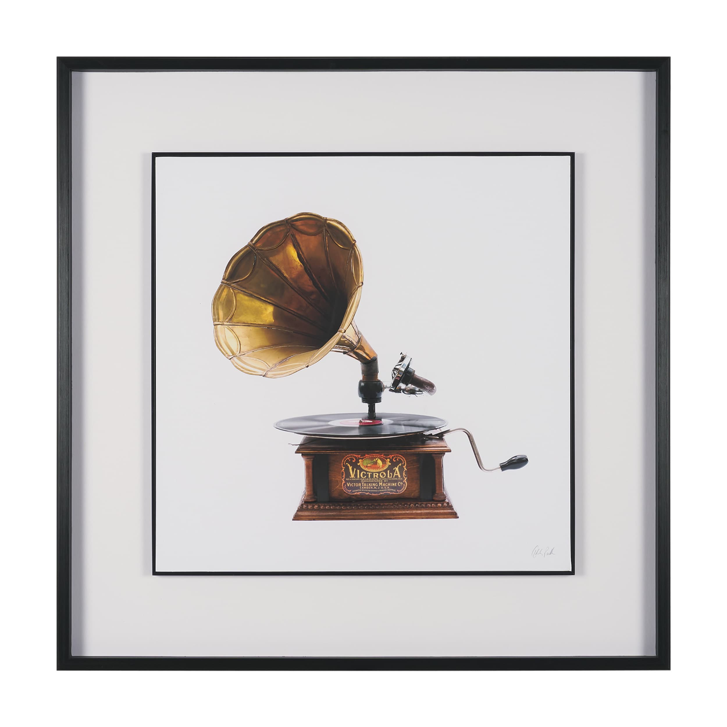 Gramaphone by Deborah Revell Hand Embelished Framed Art Print Matted under Glass — product photograph