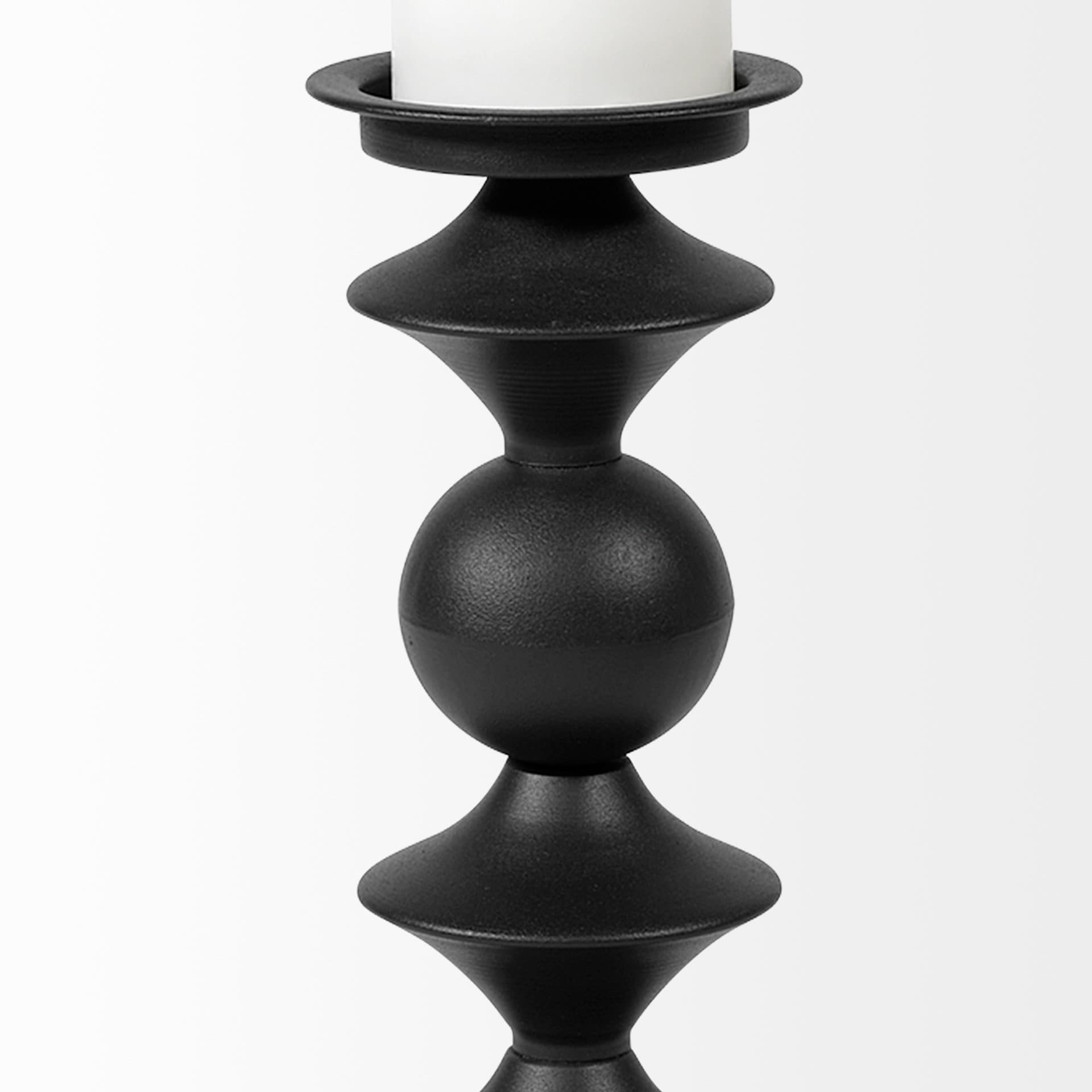 Candelero I Small Black Metal Grooved Table Candle Holder — product photograph