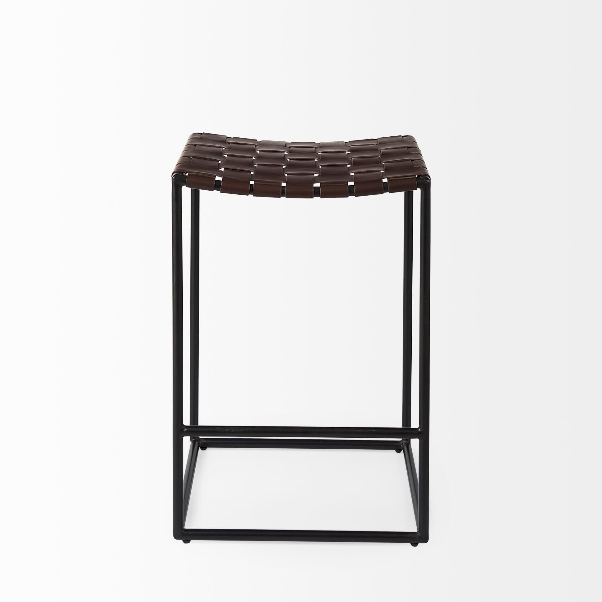 Clarissa Backless 26.25in Seat Counter Stool | Brown Leather w/ Metal — product photograph