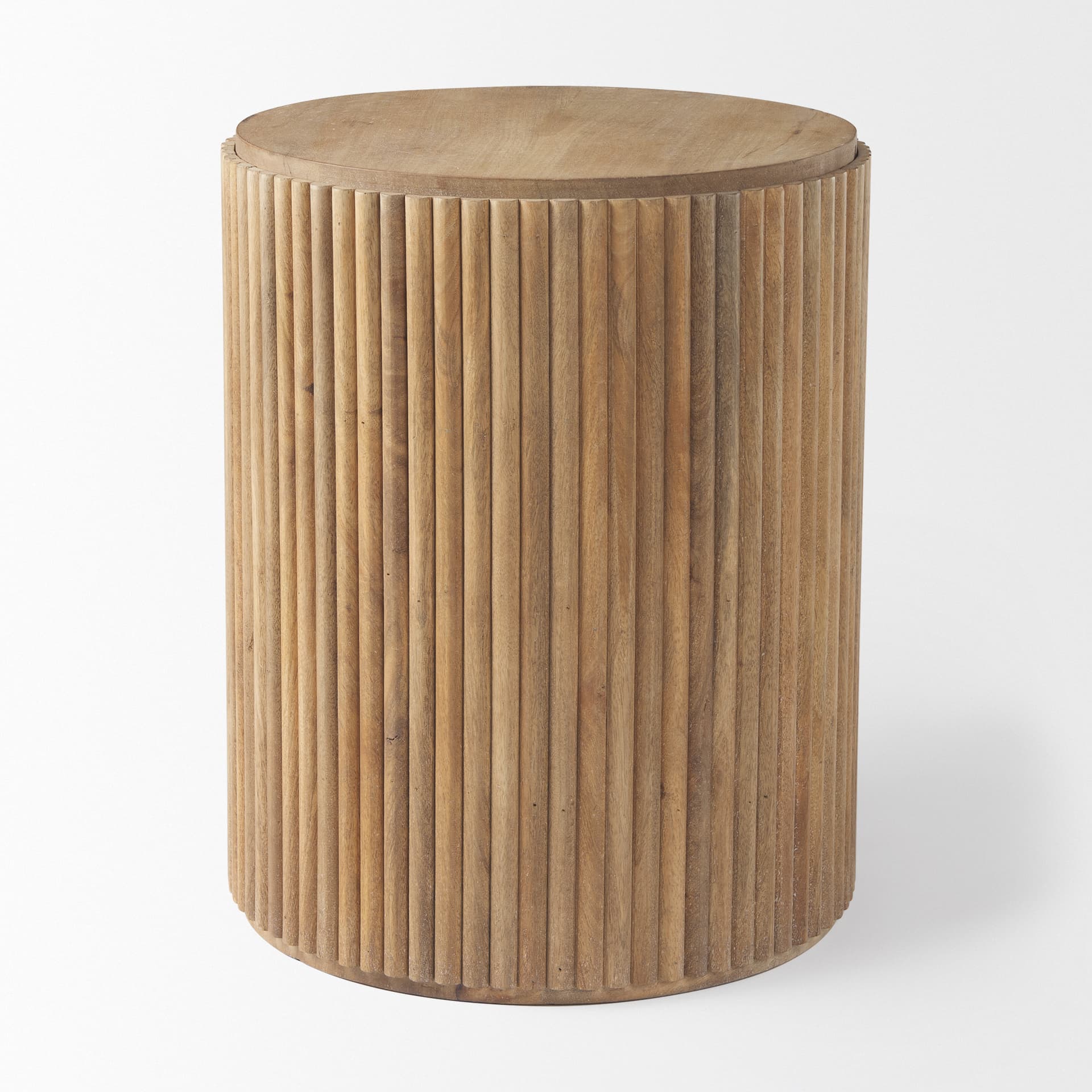 Terra 18L x 18W x 22H Light Brown Wood Fluted Round Side Table — product photograph
