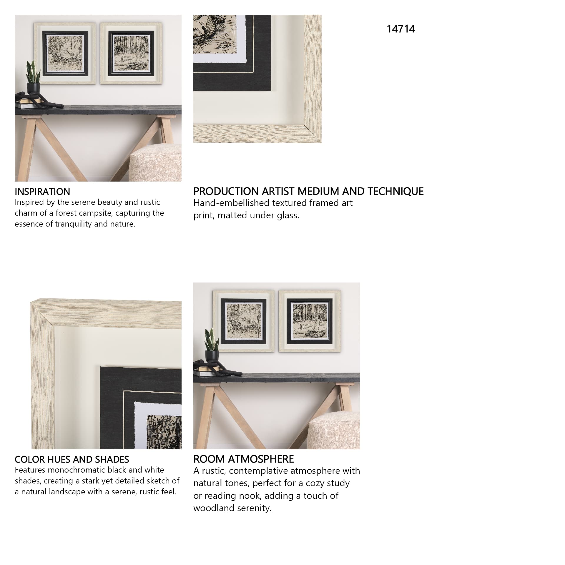 Fireside IV by Mercana Studio a Hand Embellished Textured Framed Art Print Matted under Glass — in a styled room