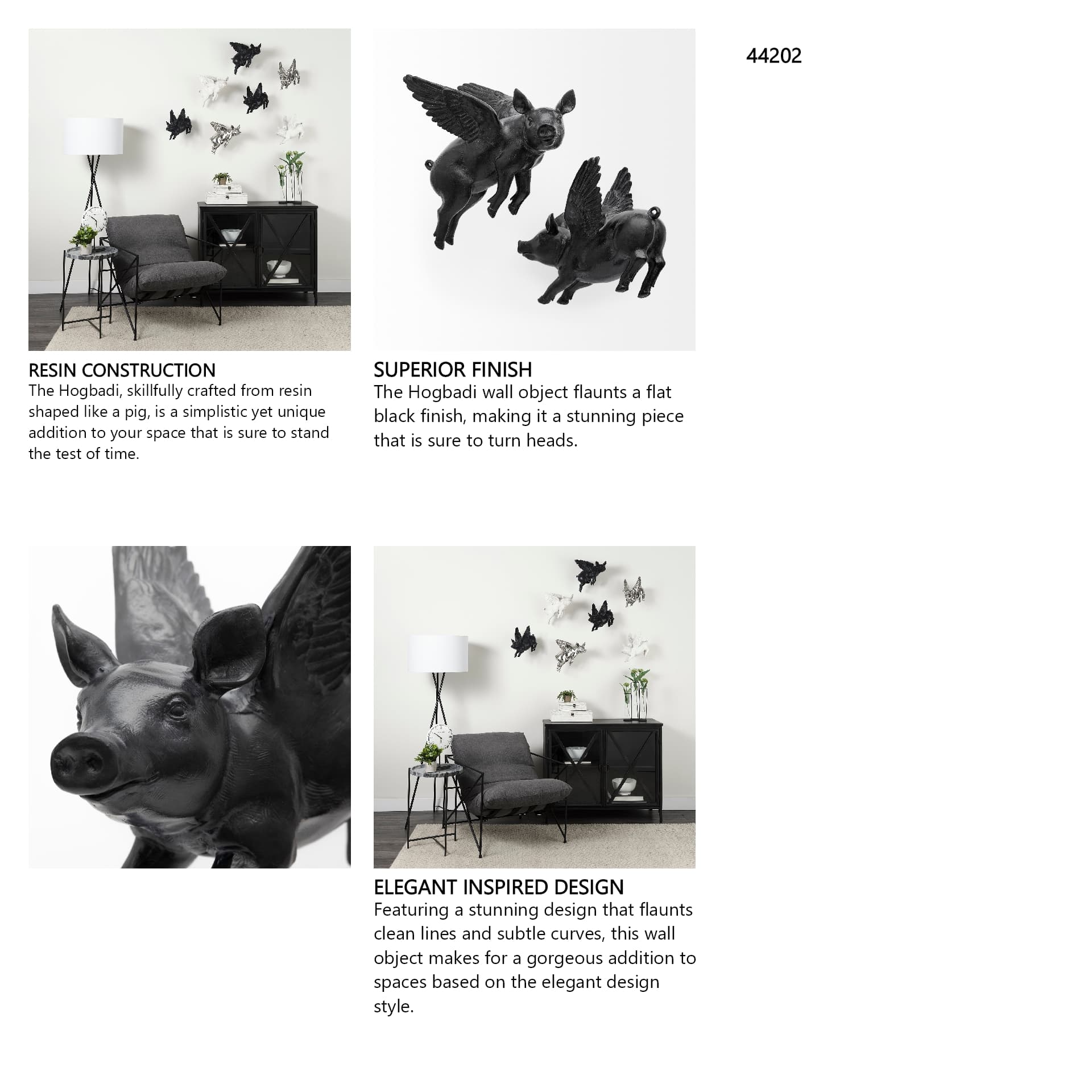 Hogbadi Set of 2 Black Flying Pigs — in a styled room