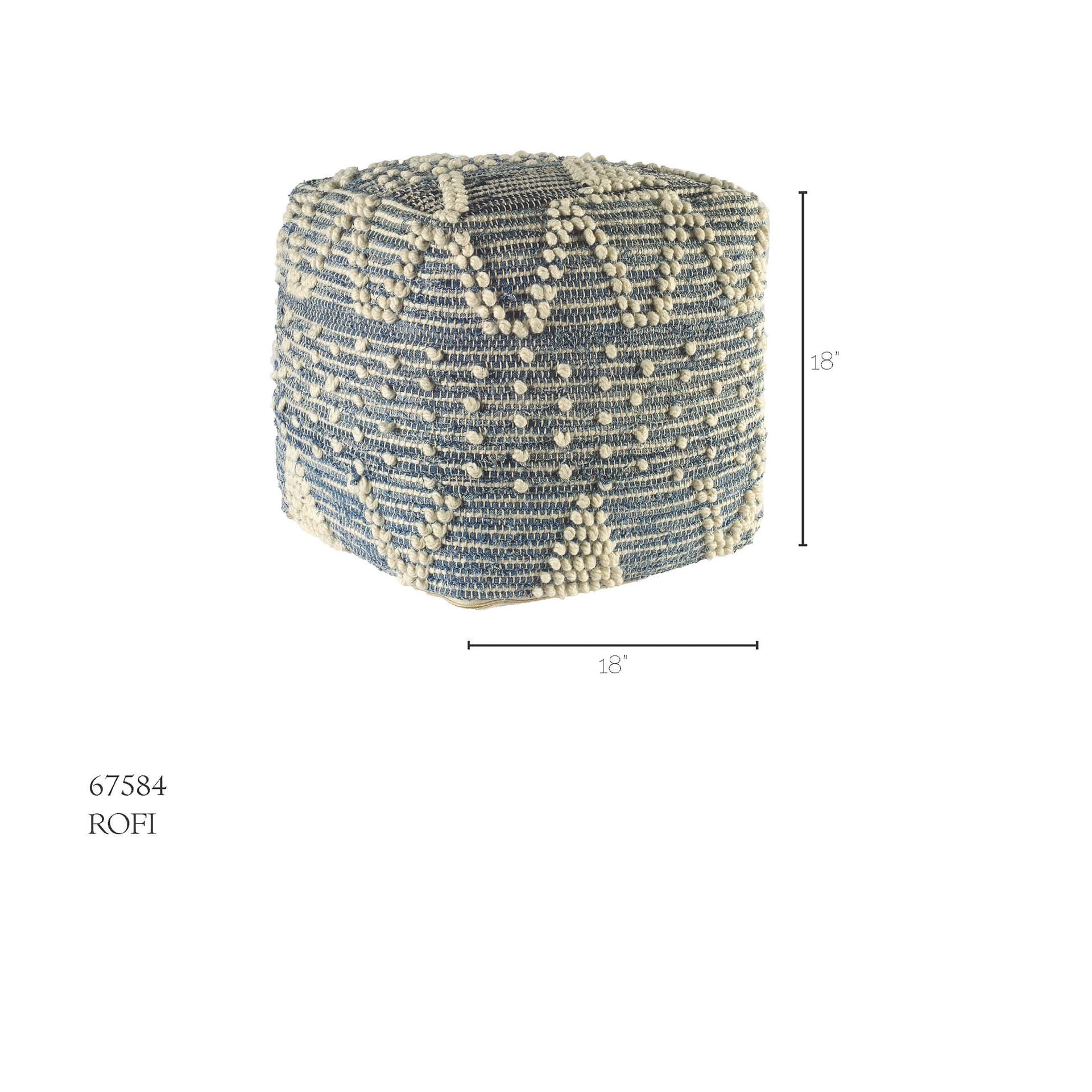 Rofi Blue Denim and Cream Cotton Stitched Square Pouf — product photograph