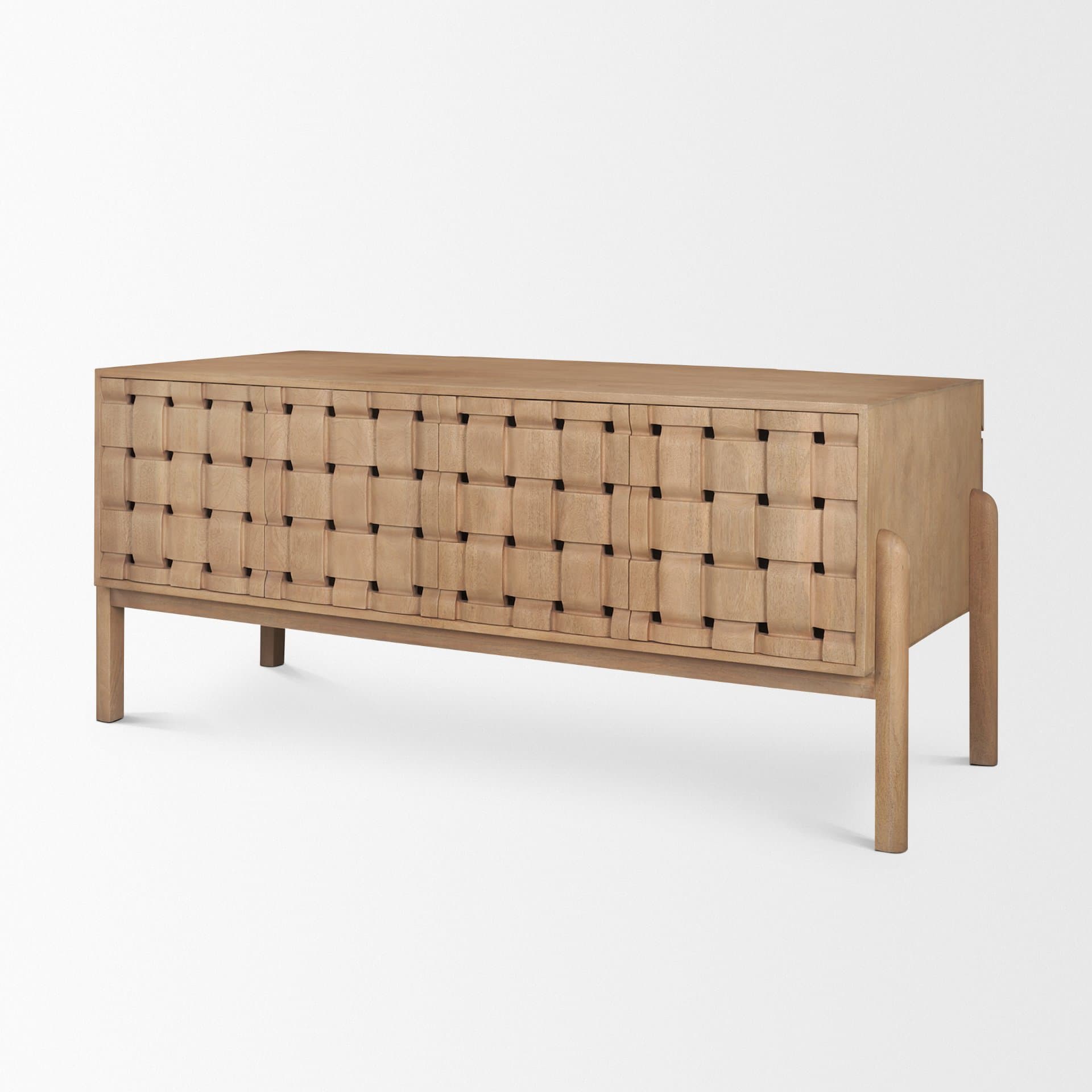 Trellyn Light Brown Solid Wood Carved Woven Desk — product photograph
