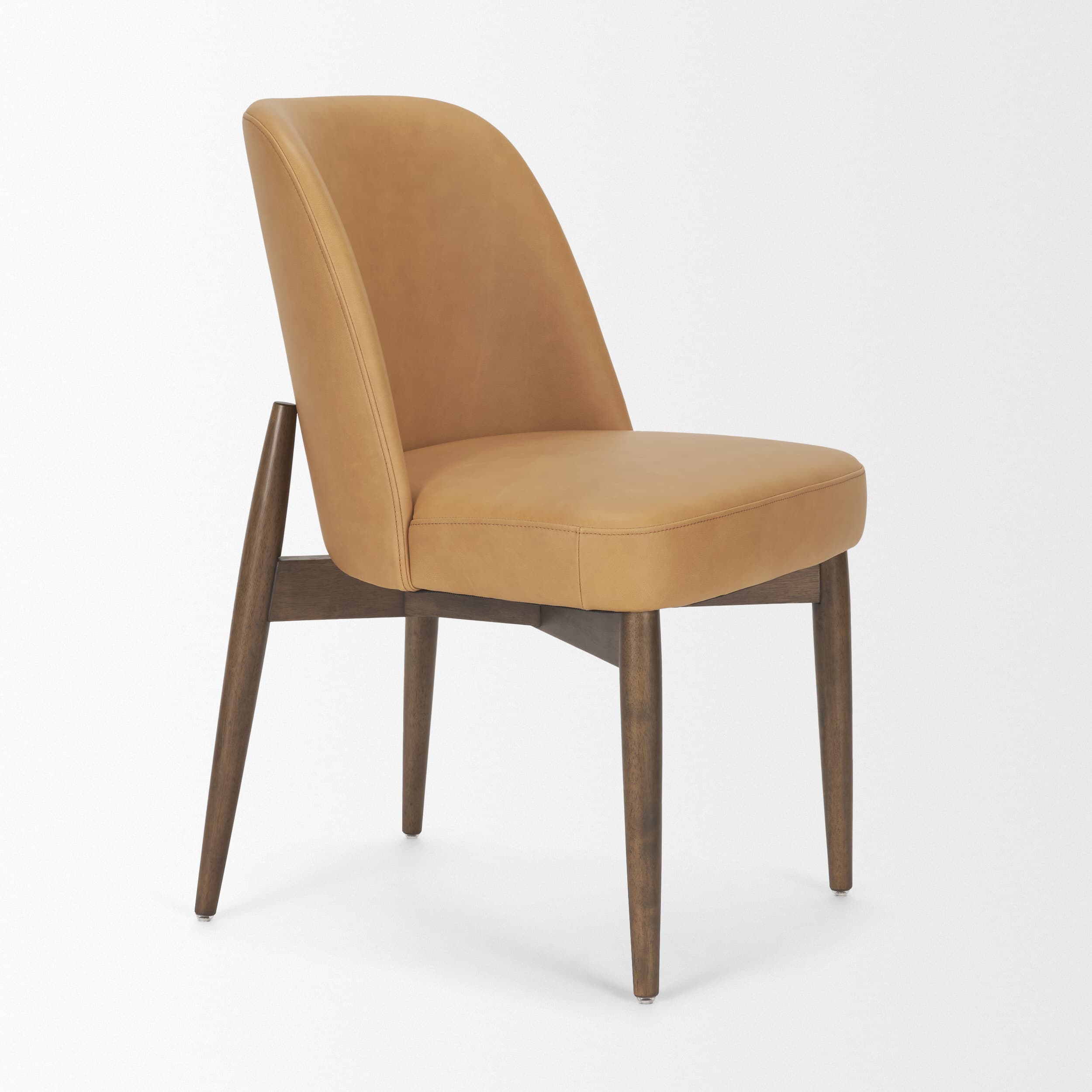 Abbie Curved Back Dining Side Chair | Tan Leather w/ Brown Wood — product photograph