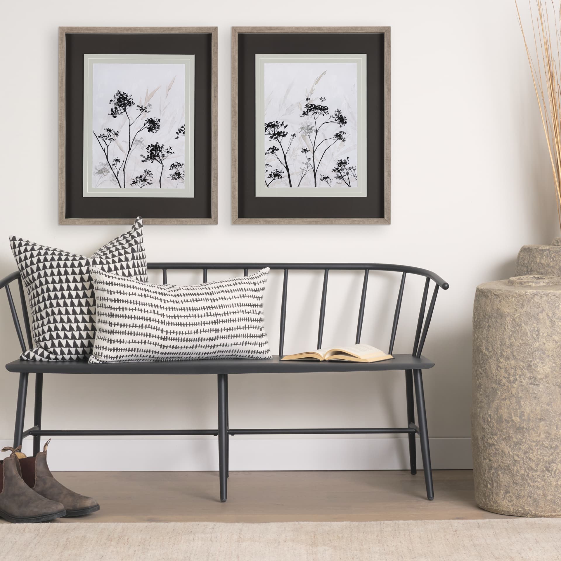 Meadow L by Mercana Studio a Hand Embellished Textured Framed Art Print Matted under Glass — in a styled room