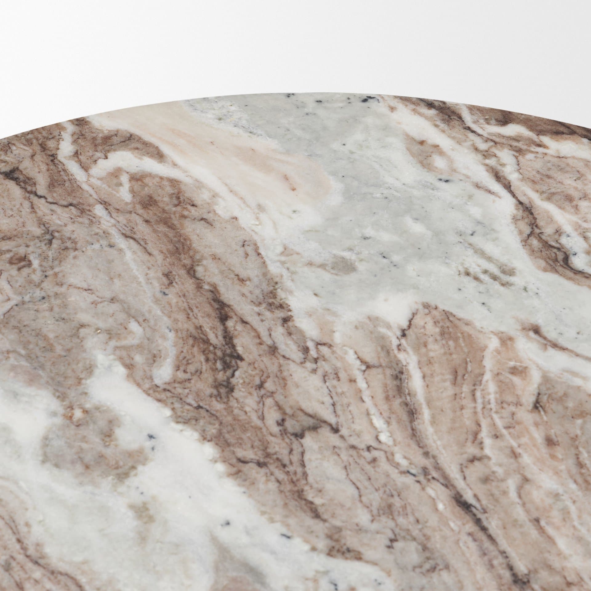 Marbrello Pink Marble Top Espresso Brown Fluted Wood Round Side Table — product photograph