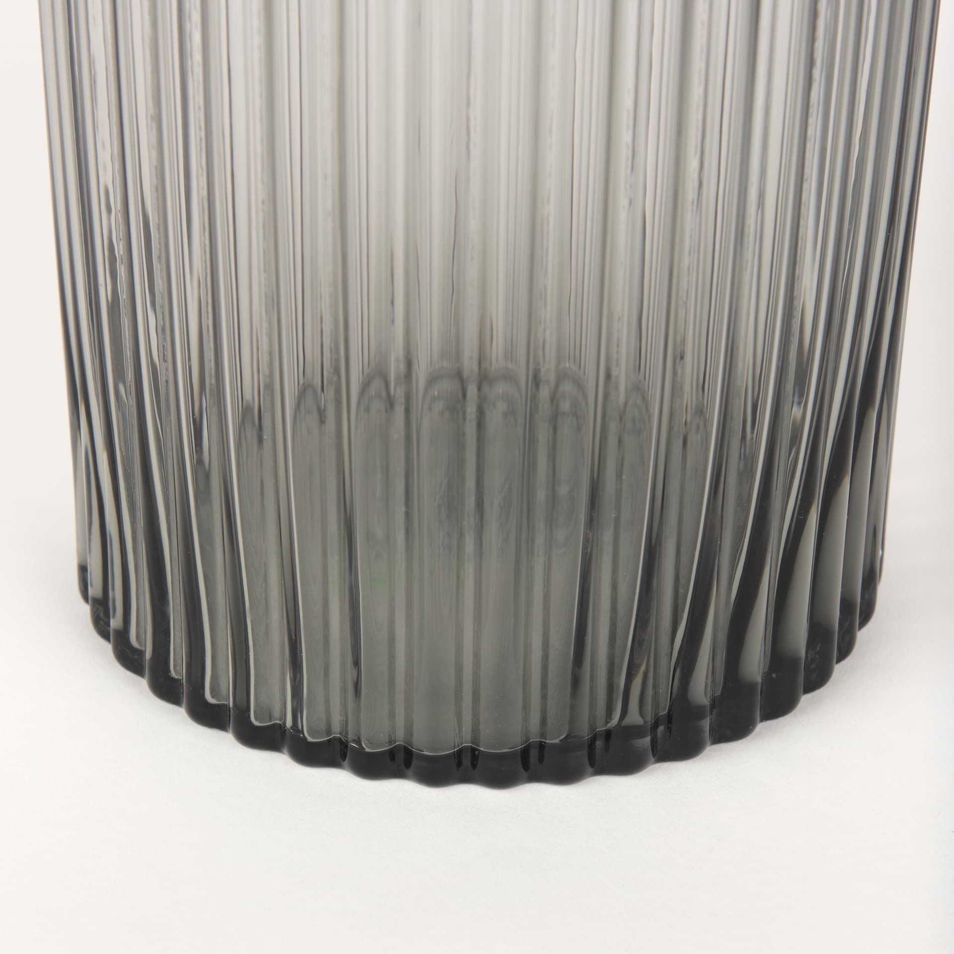 Dawn 11.4" Ribbed Smoke Gray Glass Vase — product photograph