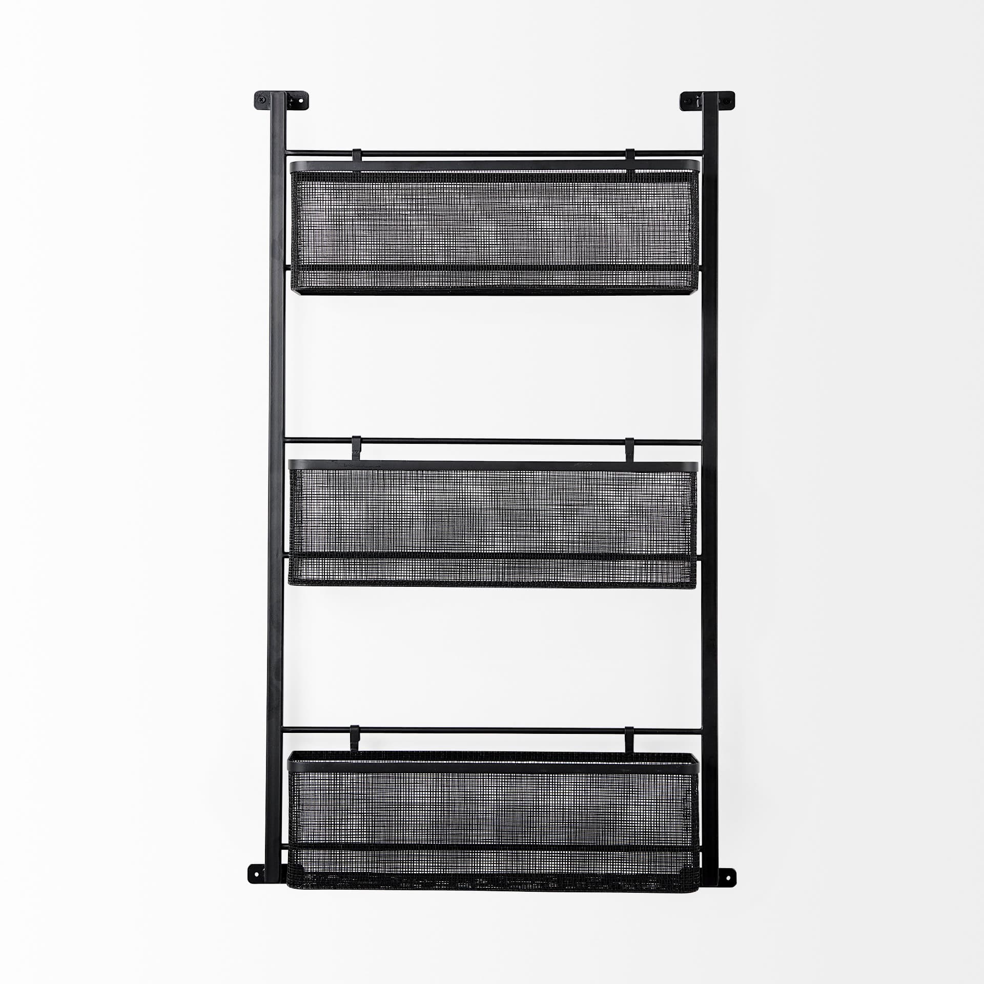 Macrinus 23.4L x 5.5W x 38.6H Black Metal W/Mesh Wall Mounted Shelf — product photograph