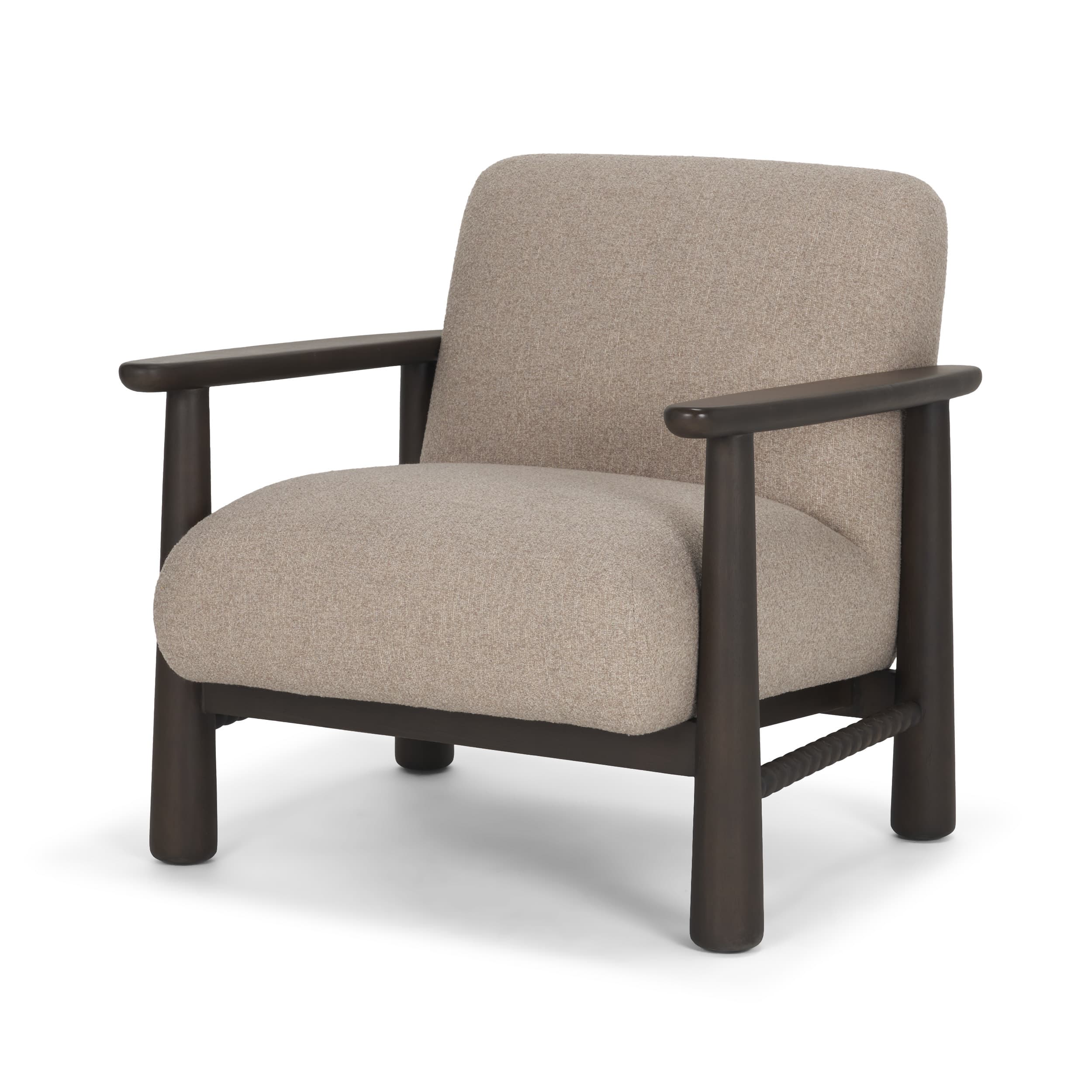 Willmar Textured Mushroom Gray Fabric Espresso Brown Wood Accent Lounge Chair — product photograph