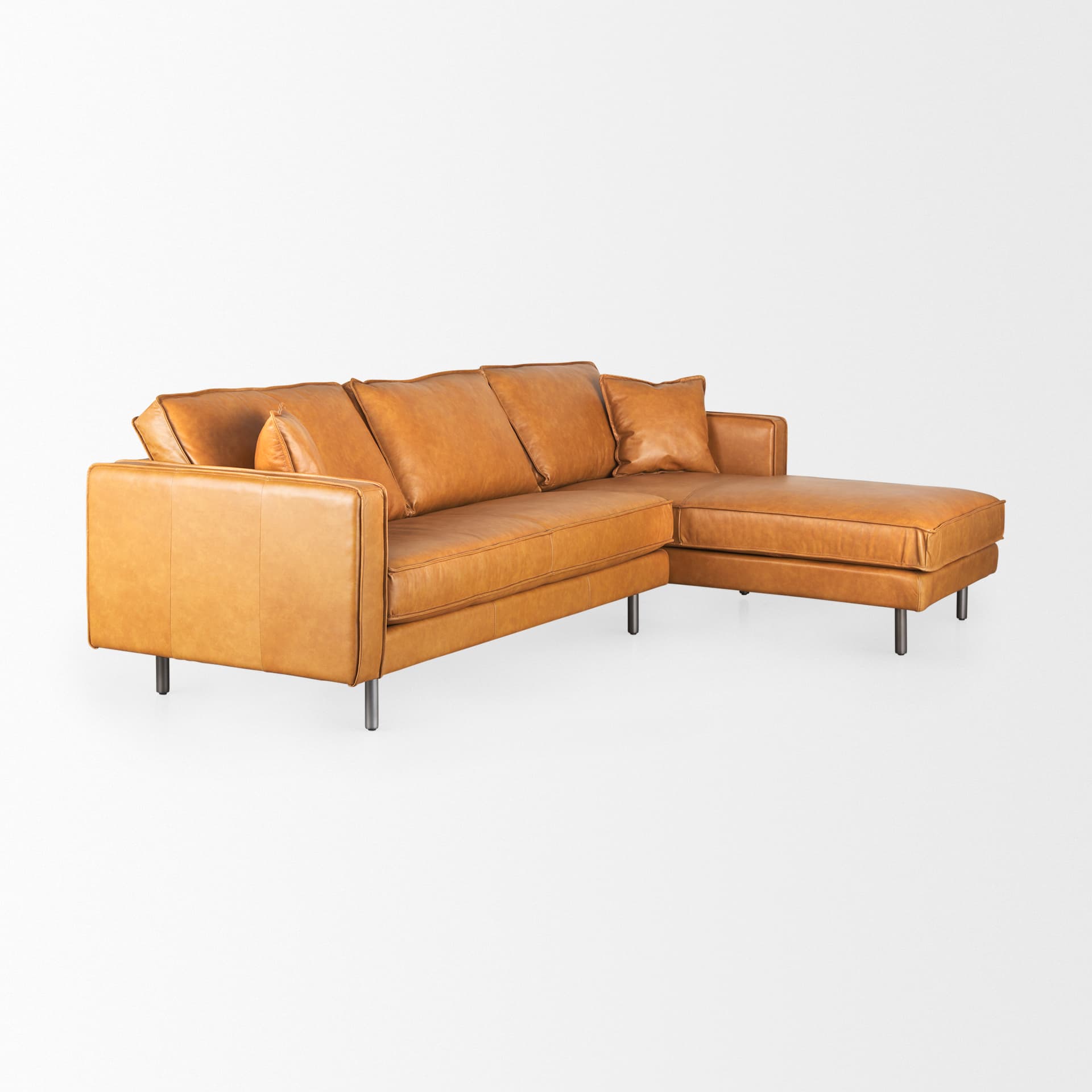D'Arcy 111"L x 70"D x 33"H Tan Leather Right Chaise Sectional — product photograph