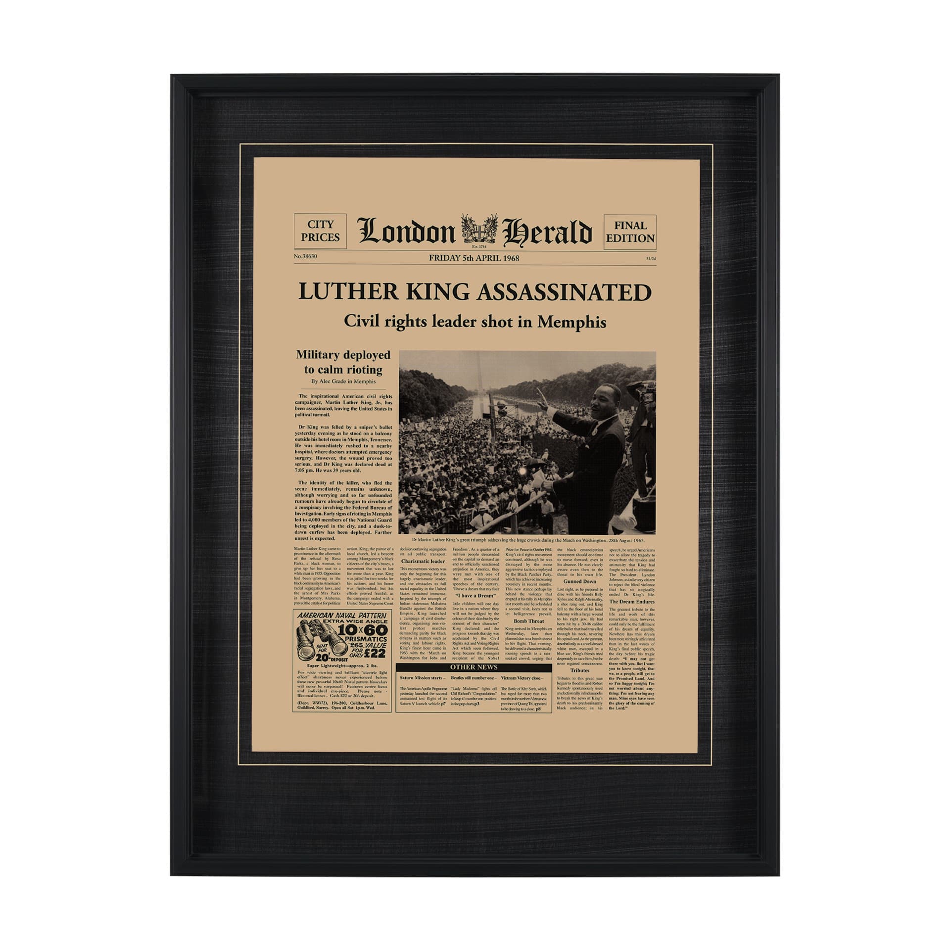 Luther King Assassinated by Vintage Collection Hand Embellished Framed Art Photo Matted under Glass — product photograph