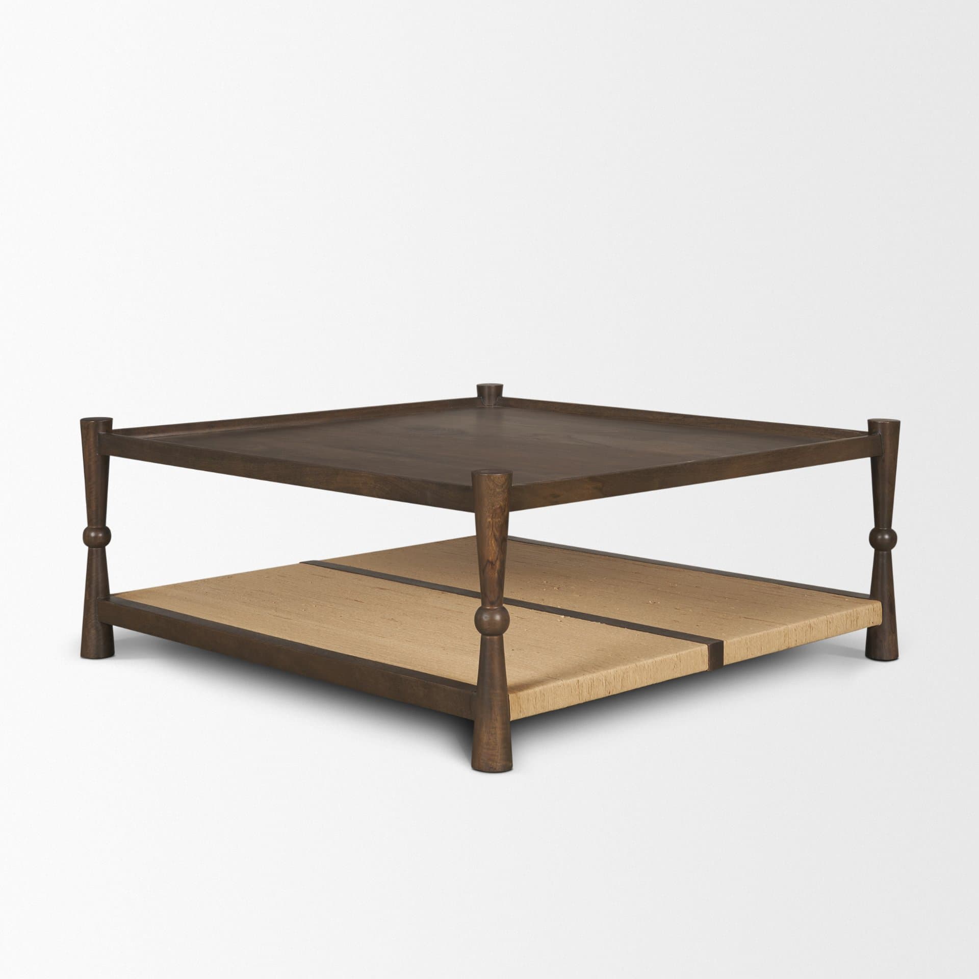 Bondi 42" Dark Brown Wood w/ Paper Rope Shelf Square Coffee Table — product photograph