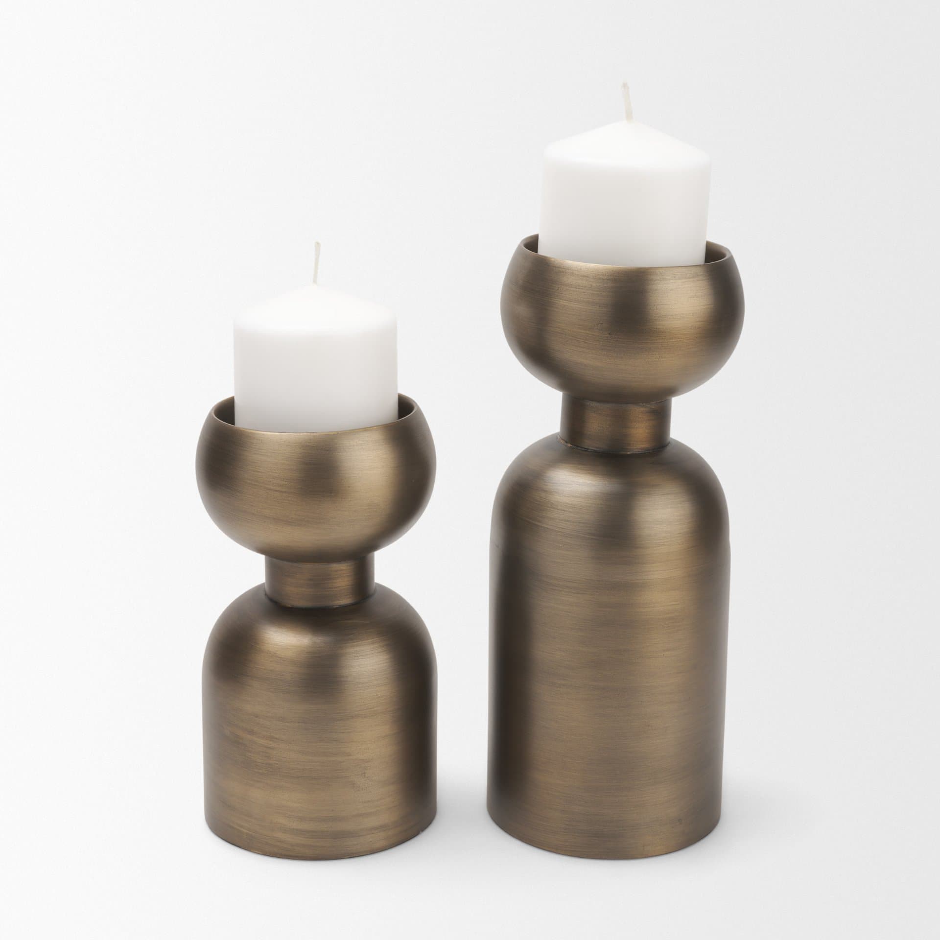 Pelar Large Antiqued Brass Stacked Pillar Candle Holder — product photograph