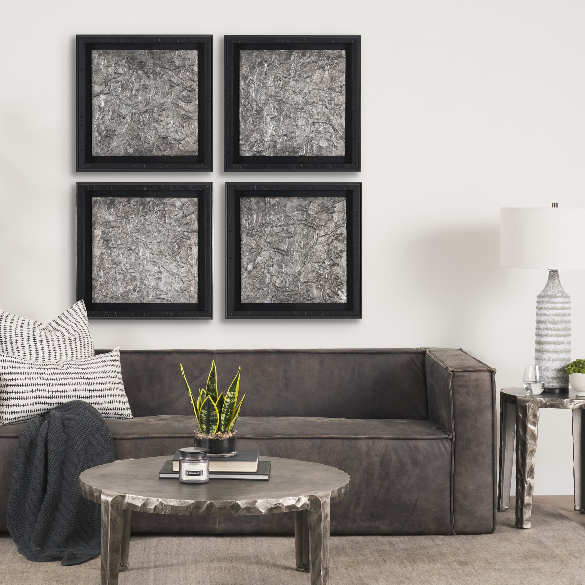 Pewter Leaves III by Morgan McLaren a Framed Art Print Matted under Glass — in a styled room