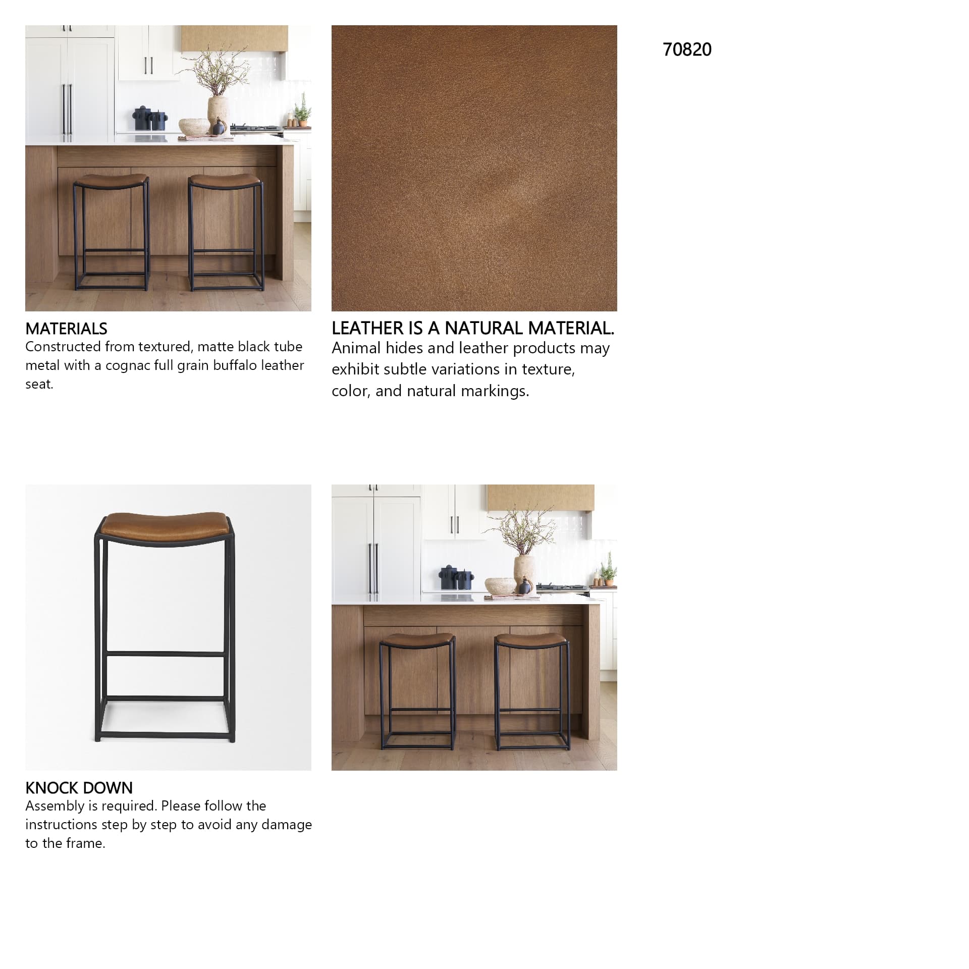 Taniel Backless 27.25in Seat Counter Stool | Brown Leather w/ Metal — product photograph
