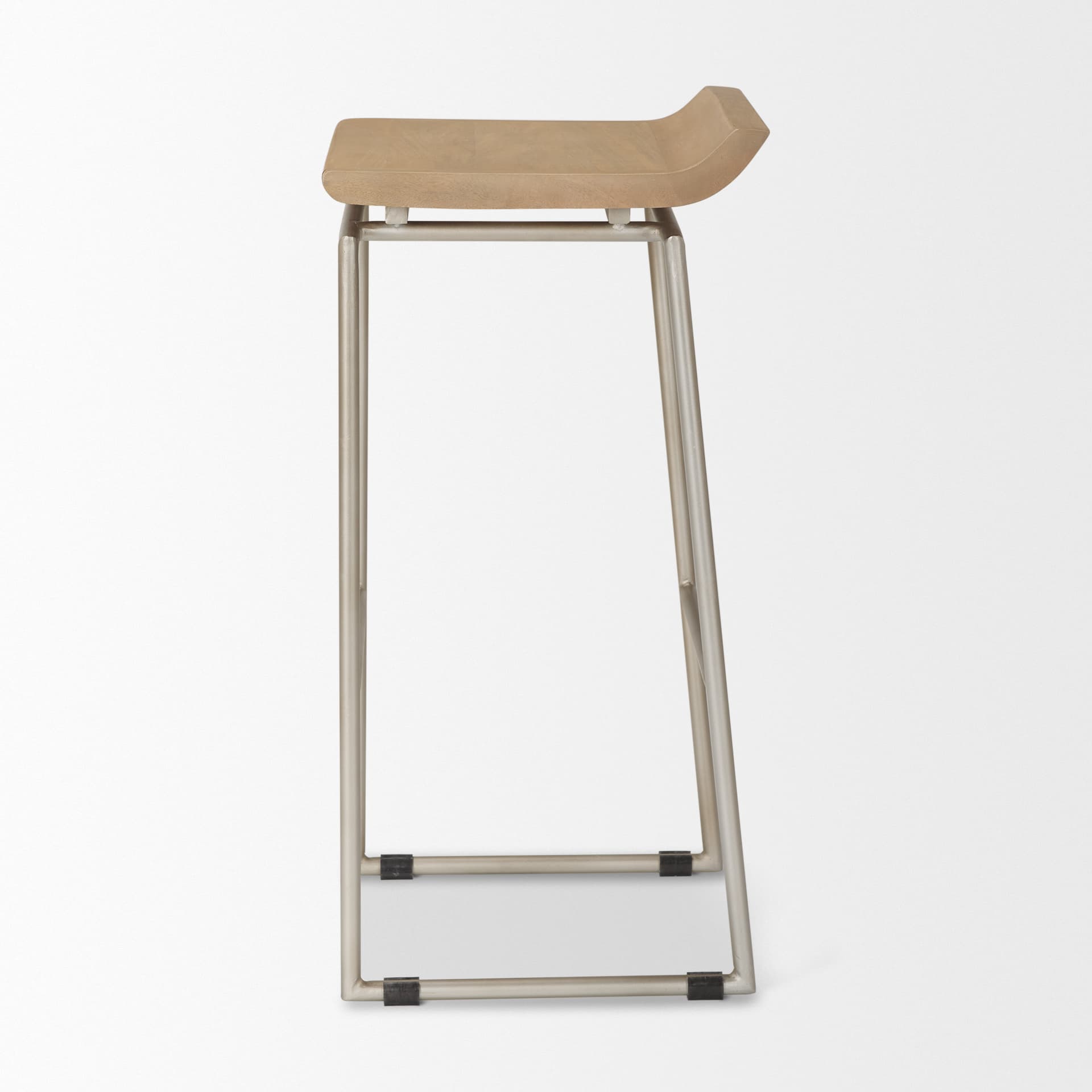Givens Low Back 32in Seat Bar Stool | Brown Wood w/ Silver Metal — product photograph