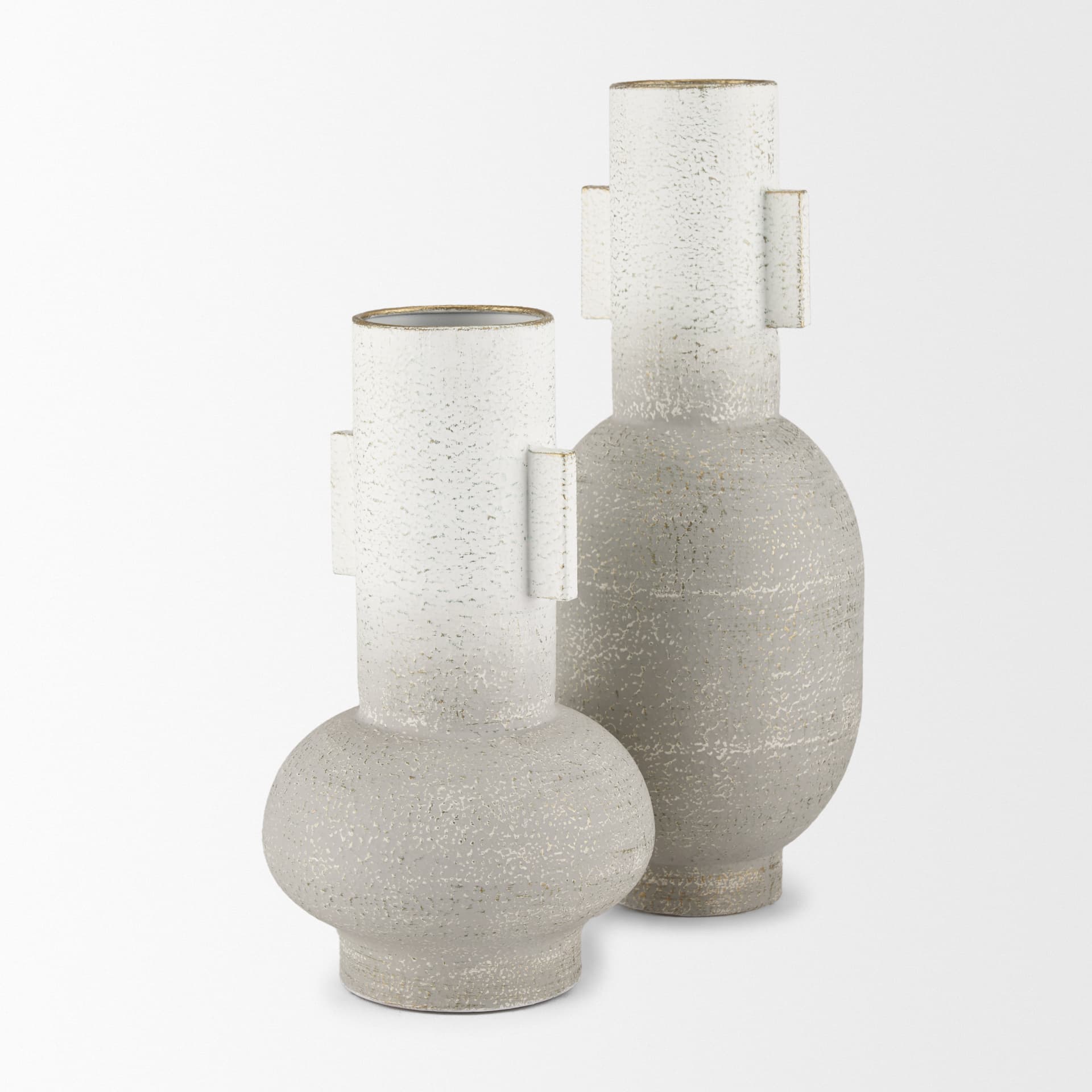 Torres Tall Textured Off White w/ Gold Metal Vase — product photograph