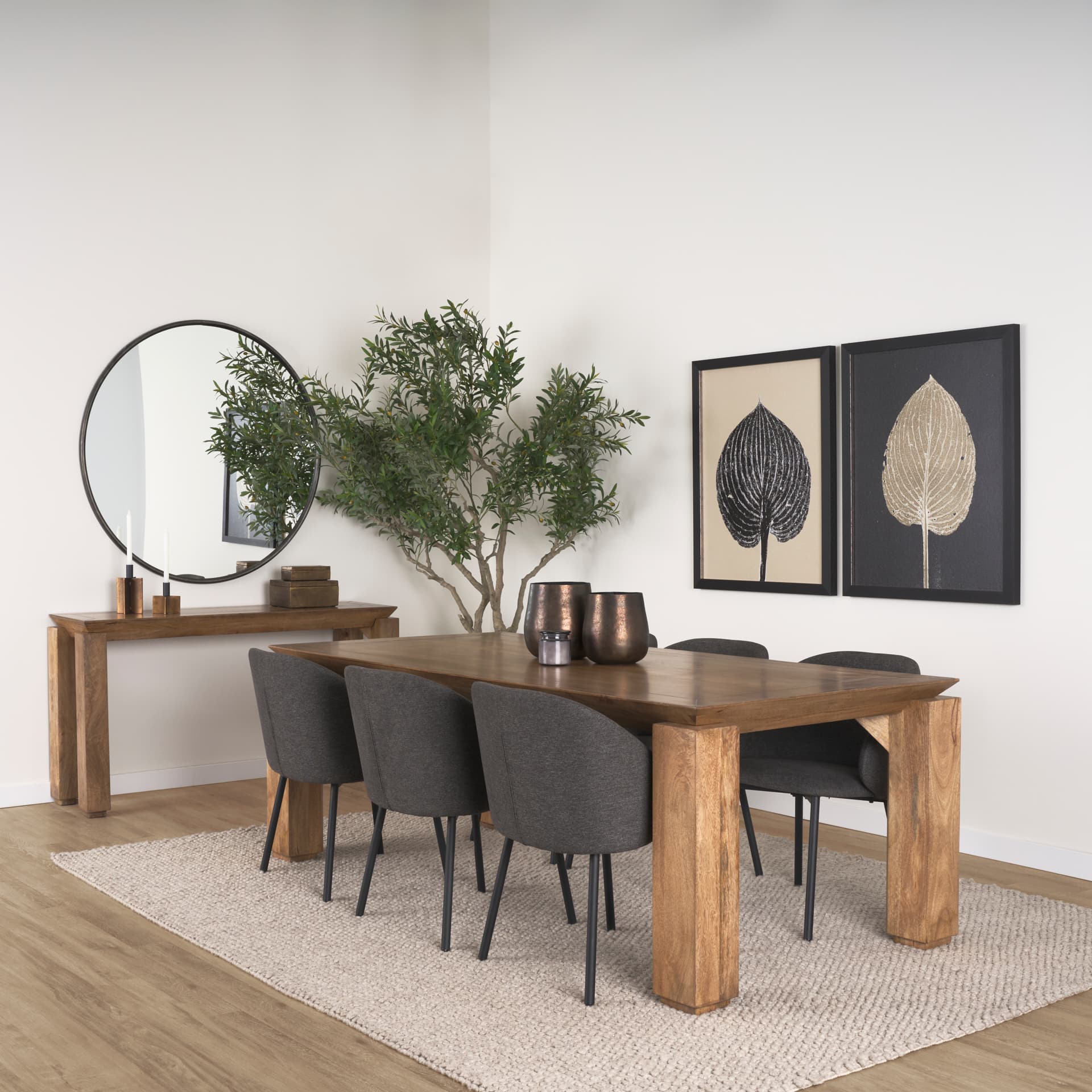 Sapphira Brown Wood Tapered Top Console Table — in a styled room