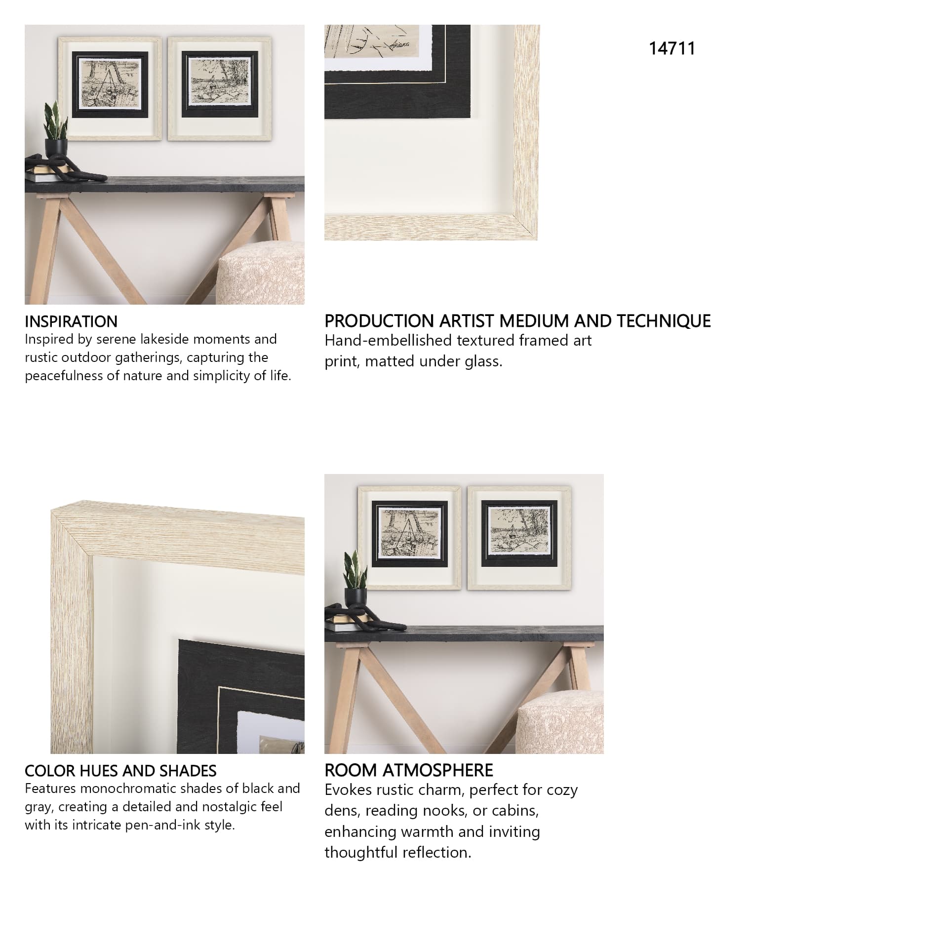 Fireside I by Mercana Studio a Hand Embellished Textured Framed Art Print Matted under Glass — in a styled room