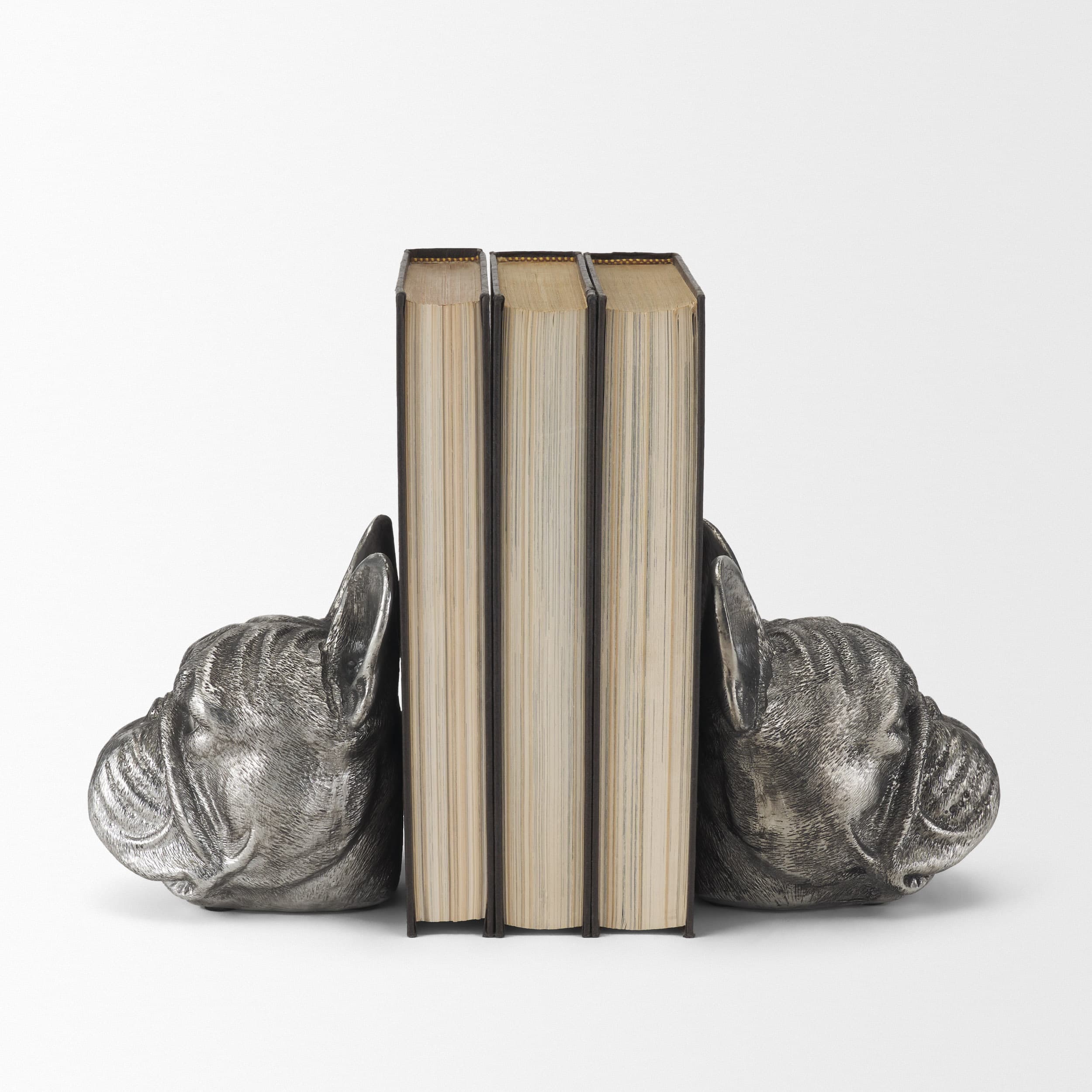 Bruno (Set of 2) 5L x 5W Silver American Bulldog Bookends — product photograph
