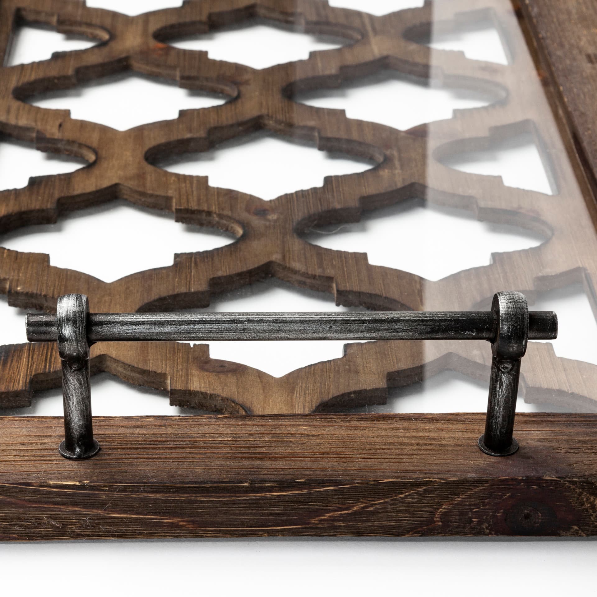 Stotonic 35L x 16W Brown Wood W Glass Top Rectangular Serving Tray — product photograph