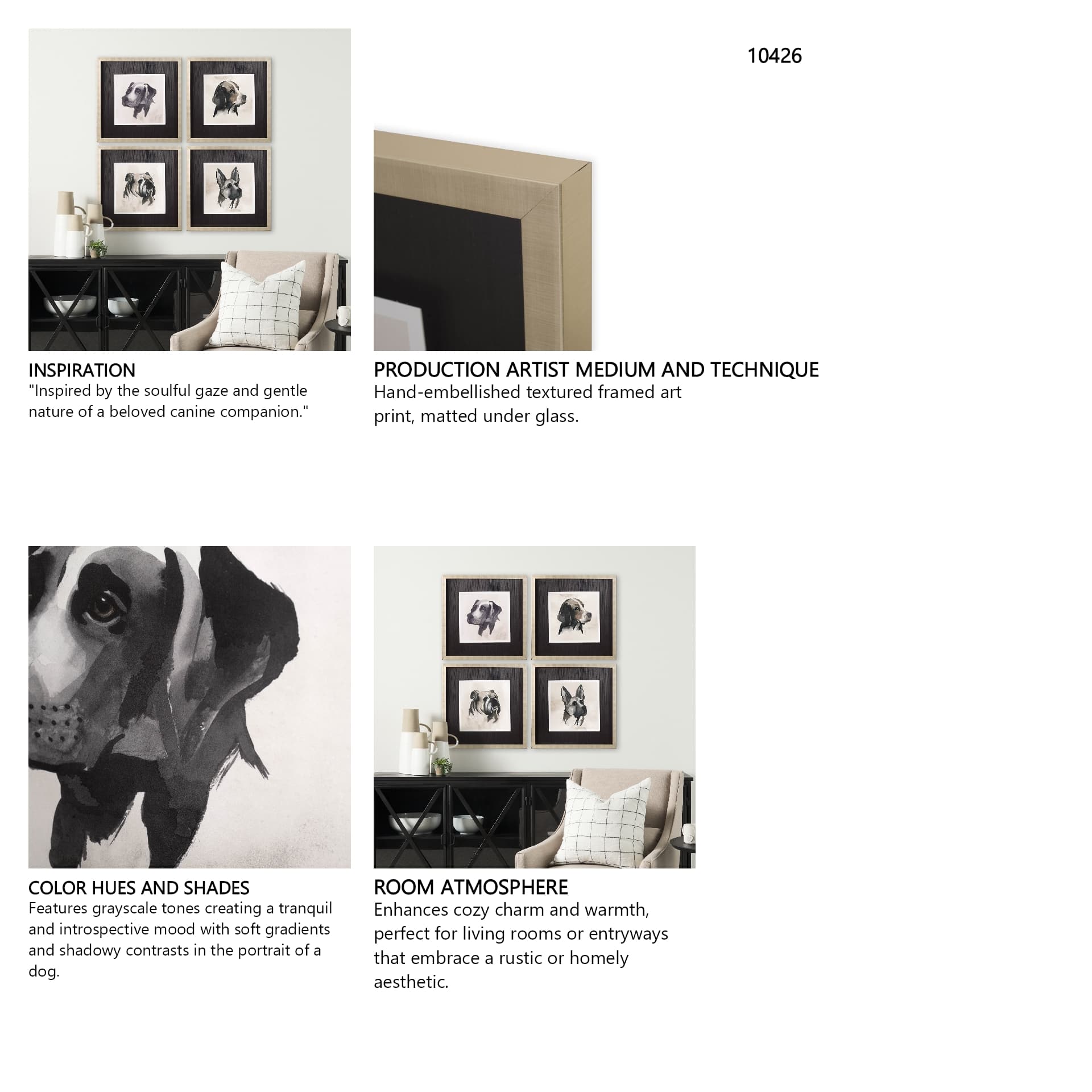 Small Inked Dogs I by Grace Popp a Hand Embellished Textured Framed Art Print Matted under Glass — in a styled room