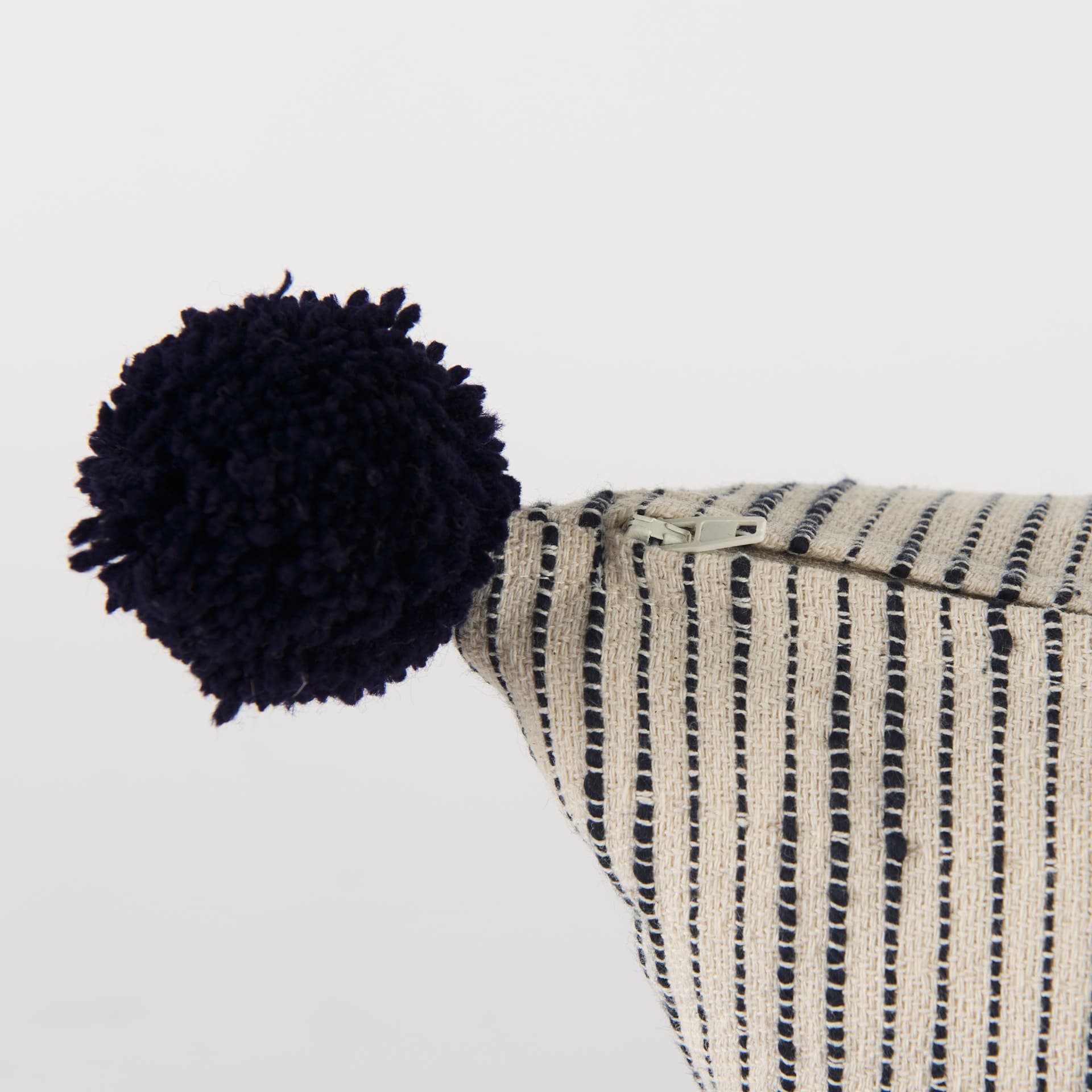 Krystal 18x18 Cream/Black Pom Pom Pillow Cover w/Non-Allergen Filler — product photograph