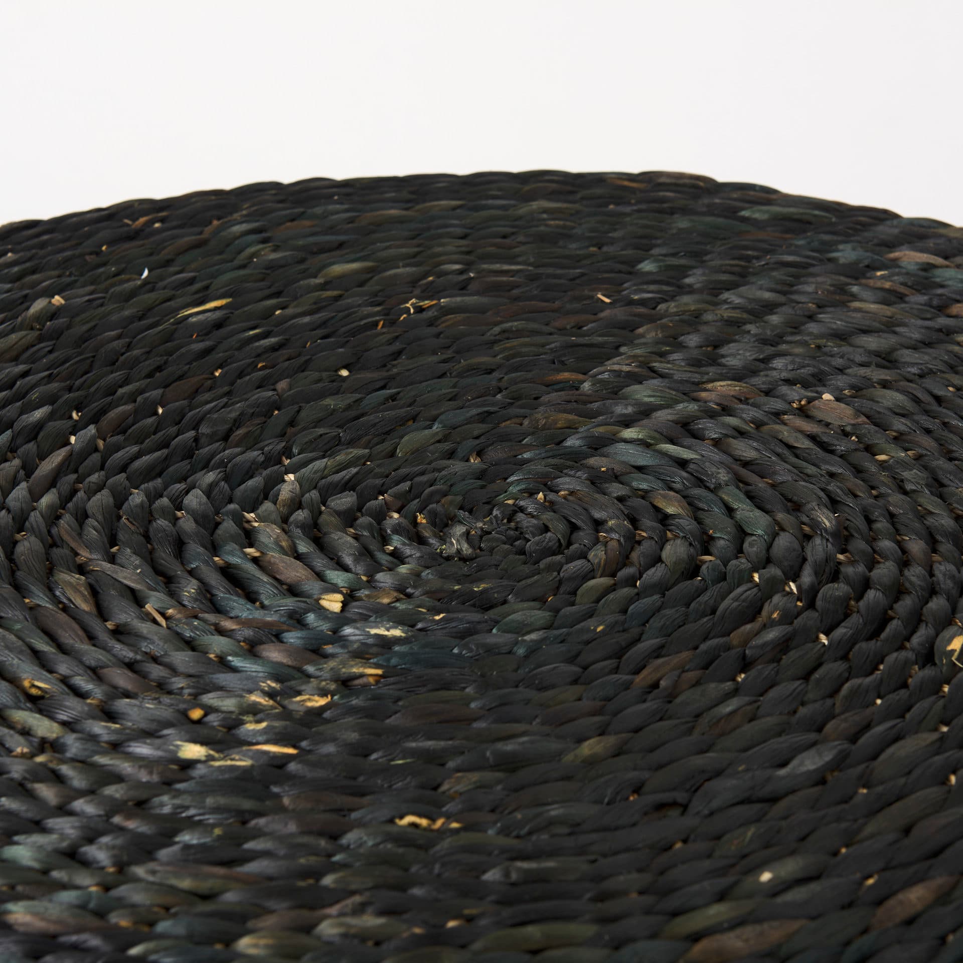 Dina 75L x 75W x 45H Black Cornhusk and Water Hyacinth Round Coffee Table Pouf — product photograph