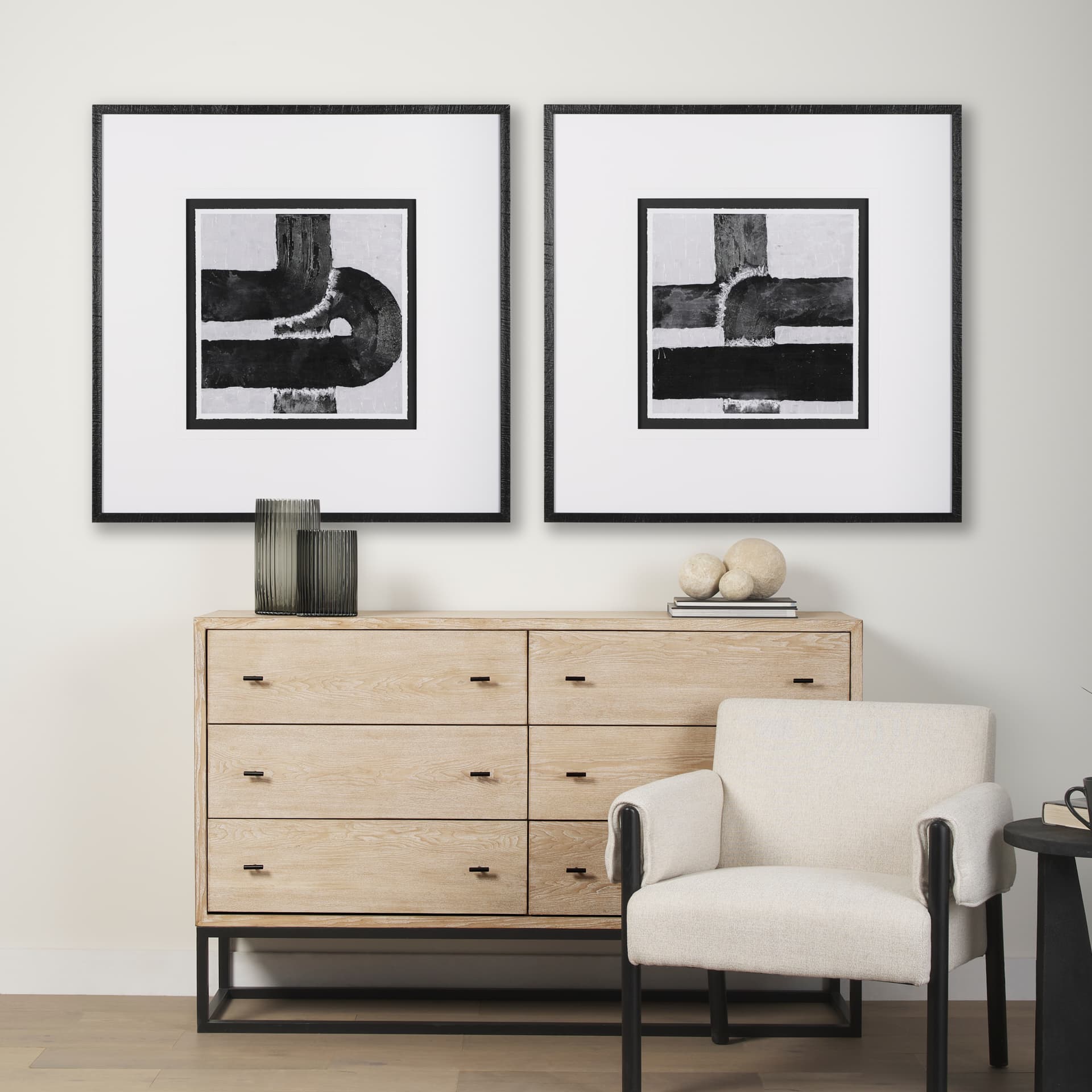 Pipes II by Chase a Hand Embellished Textured Framed Art Print Matted under Glass — in a styled room