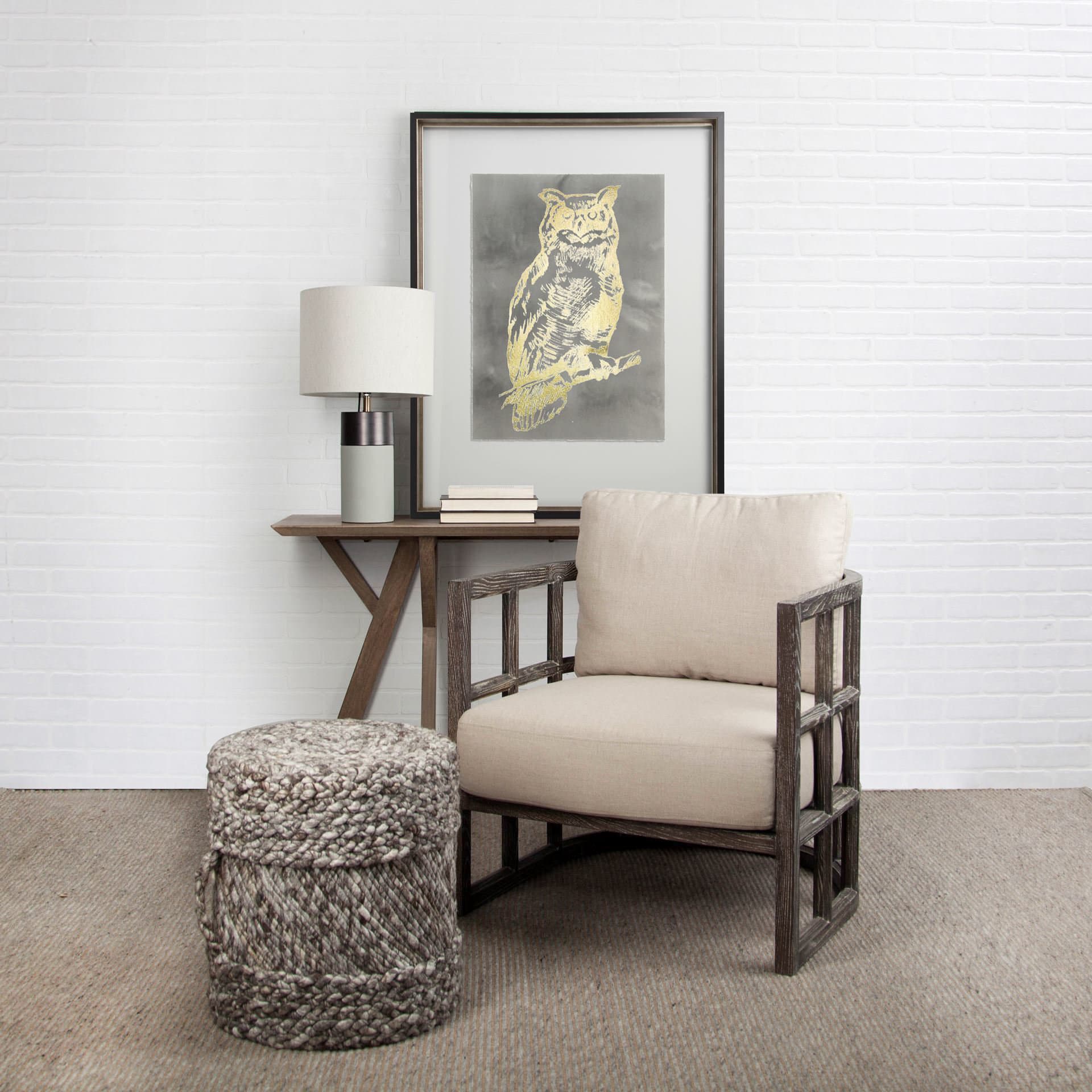 Skylar I Cream Fabric Covered Cushioned Demi-Lune Wooden Frame Accent Chair — product photograph