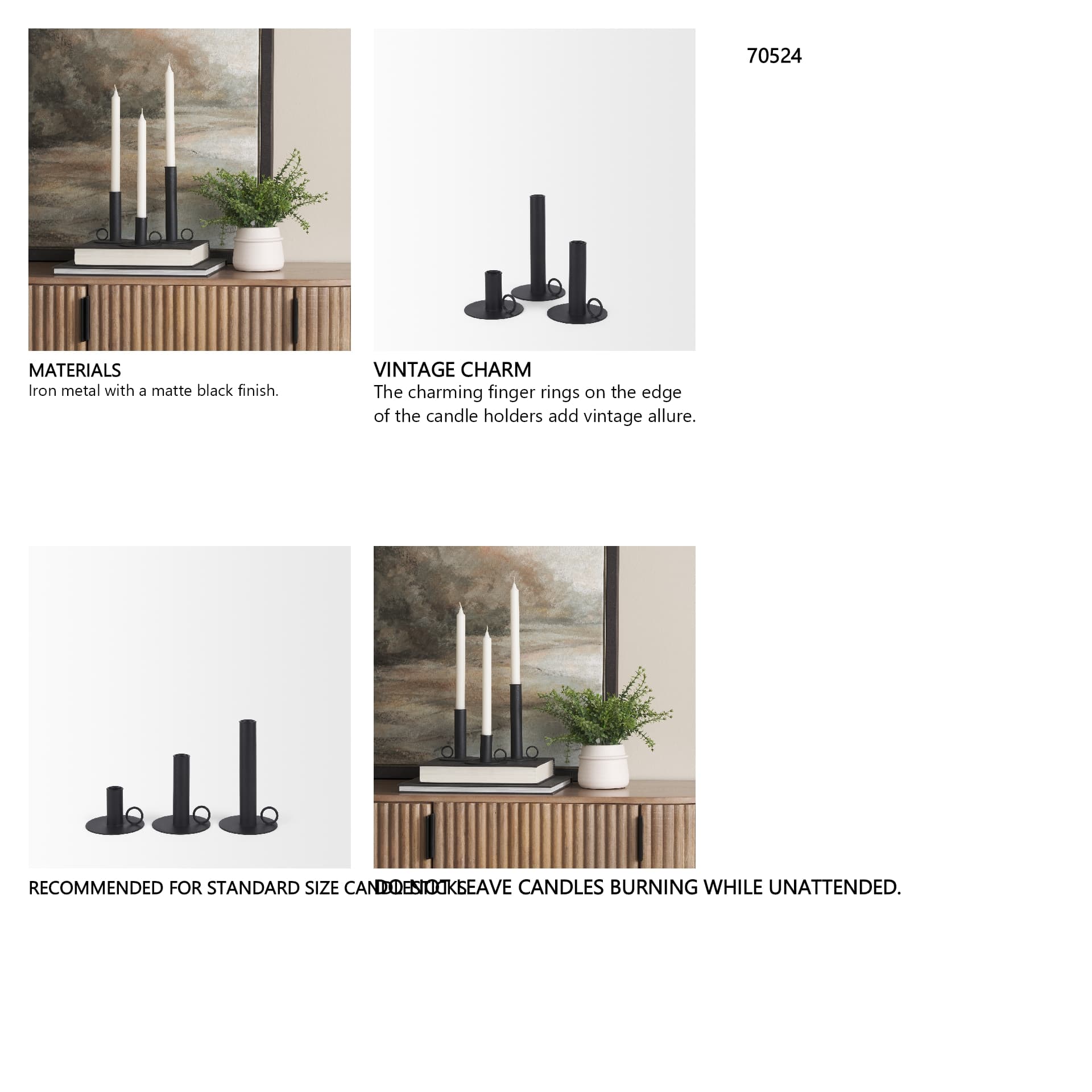 Noir Matte Black Metal Candle Holders (Set of 3) — in a styled room
