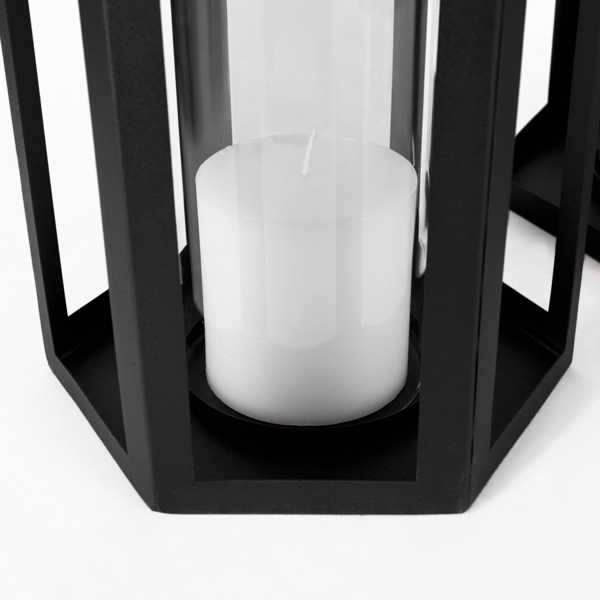 Balley 9.4L x 9.4W x 19.7H Set of Two Matte Black Metal Hexagonal Candle Holder Lanterns — product photograph