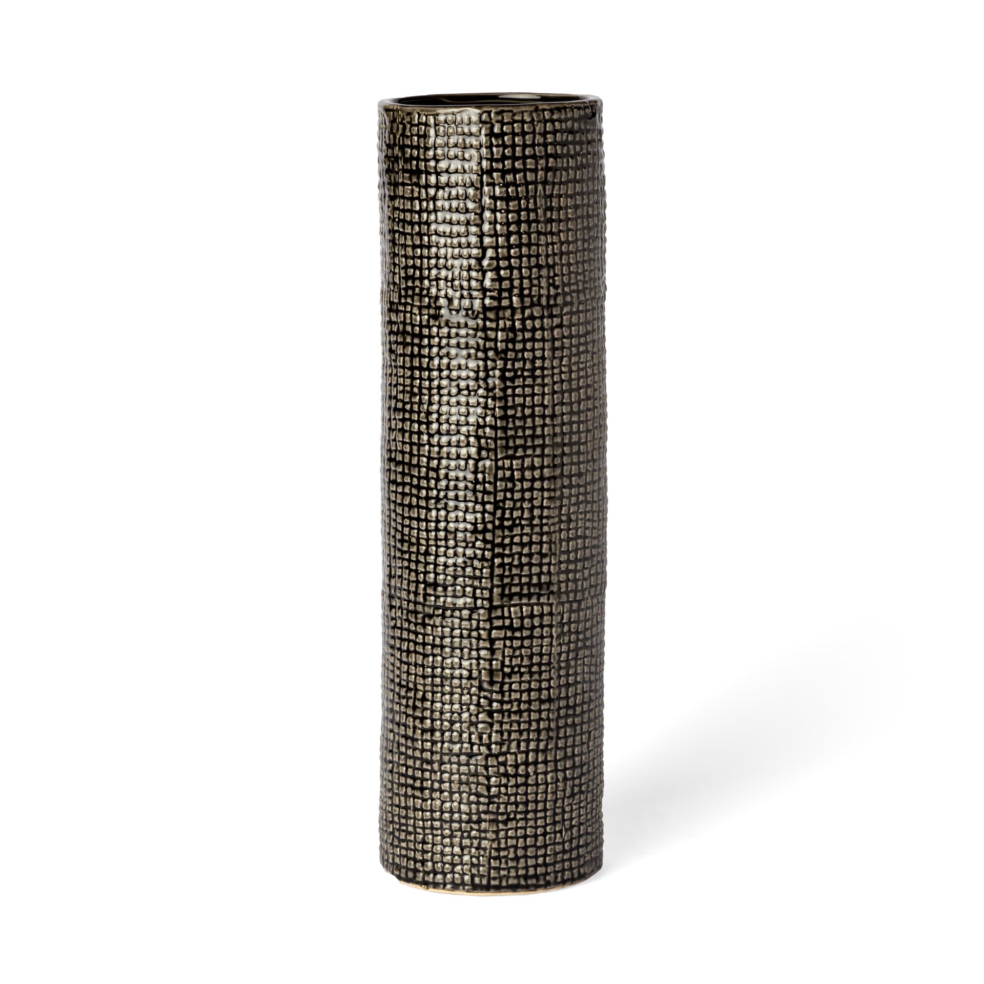 Kona III Large Black/Gold Cylindrical Ceramic Vase — product photograph