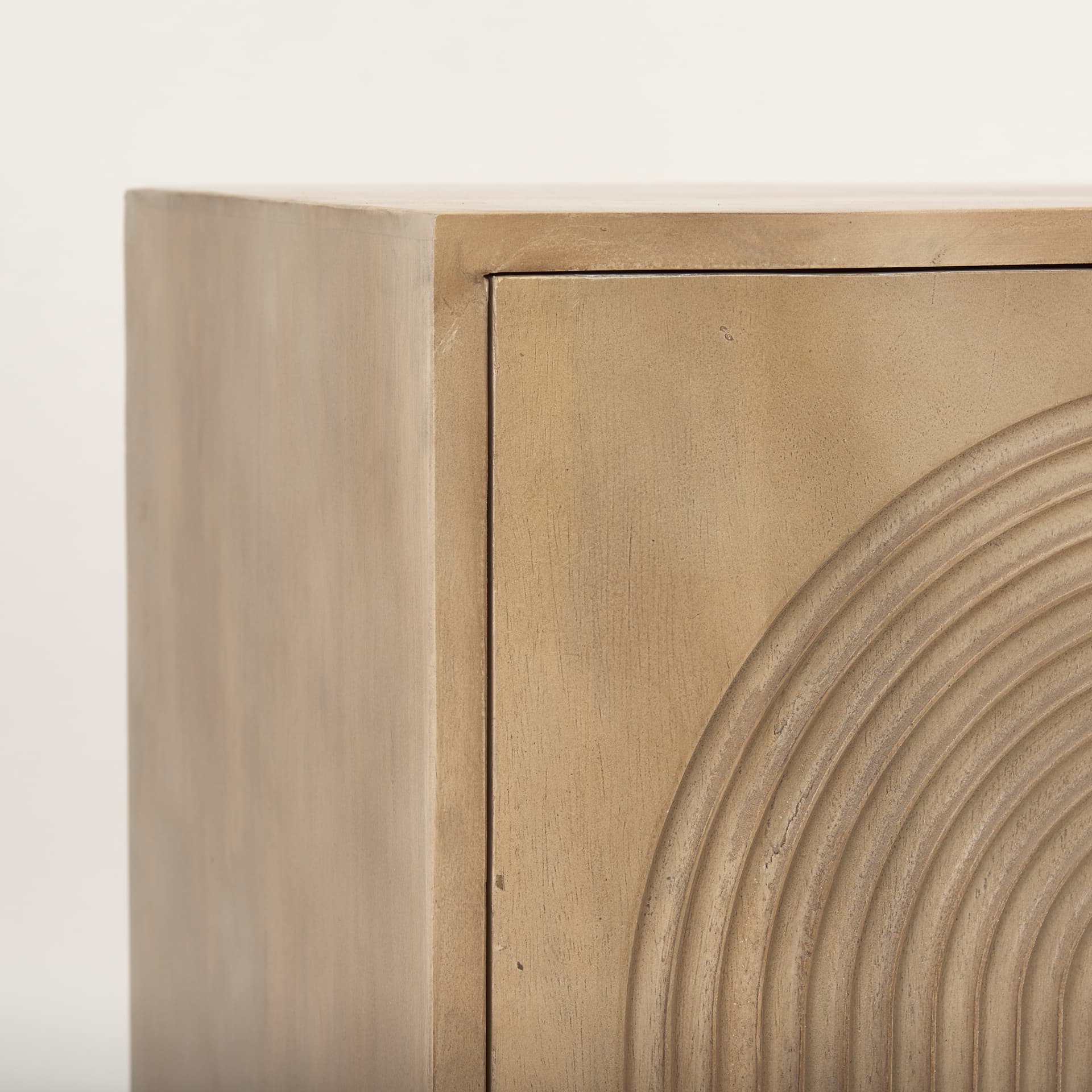 Tucker Light Brown Wood w/ Carved Arch Pattern 2 Door Accent Cabinet — product photograph