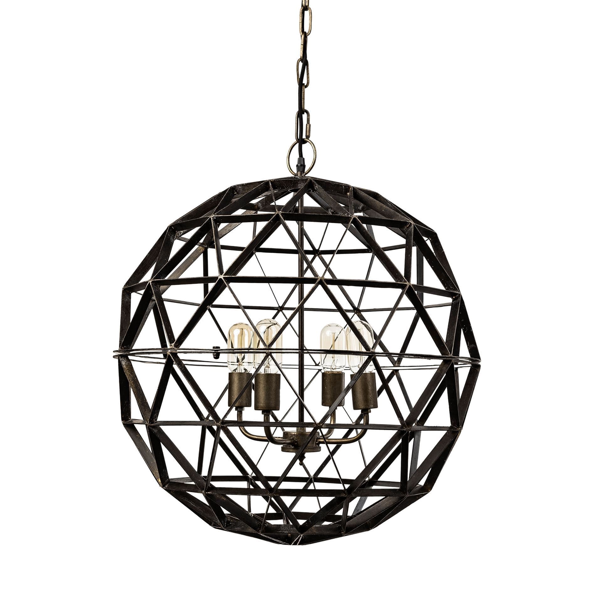 Dyson II (22.5"D) Black Metal Triangular Orb Four Bulb Chandelier — product photograph