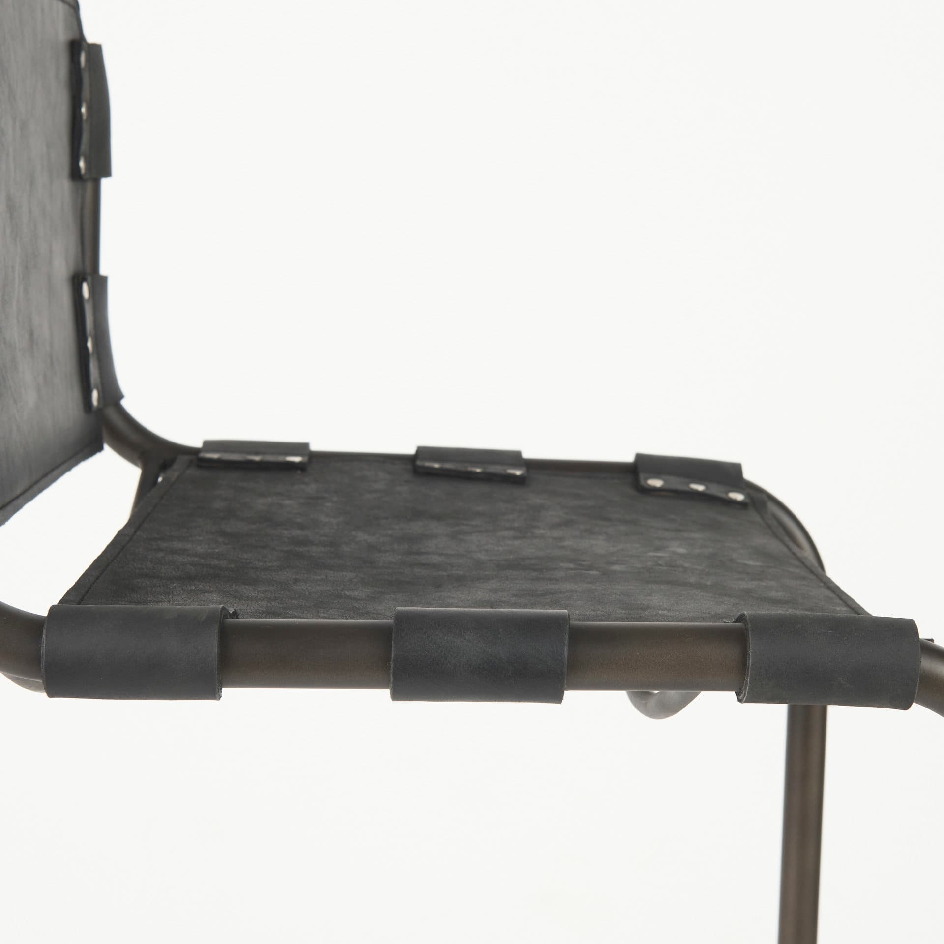 Berbick Low Back 26in Seat Counter Stool | Black Leather w/ Gray Metal — product photograph