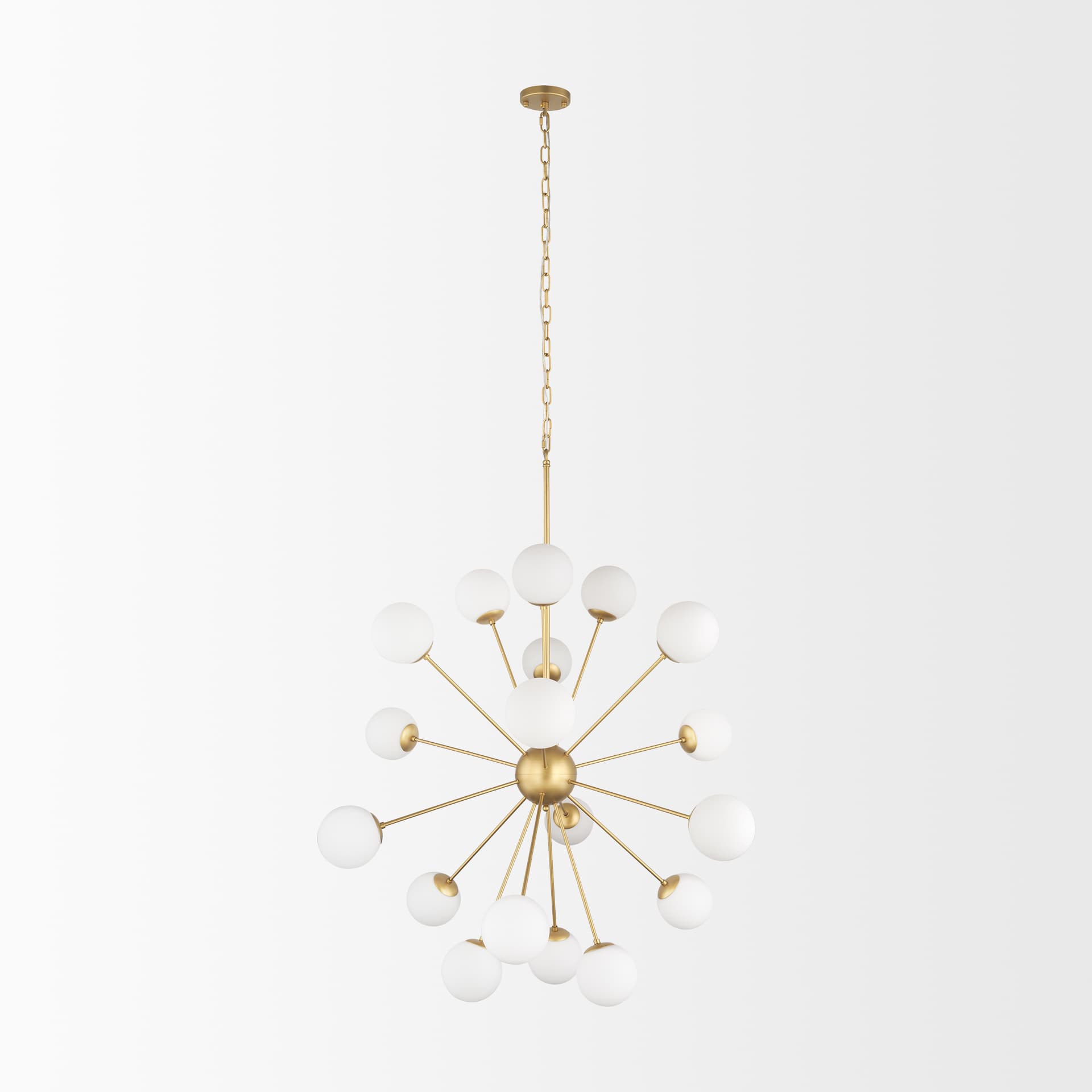 Barbara Brushed Gold Metal w/ Frosted Glass Globes 18-Light Chandelier — product photograph