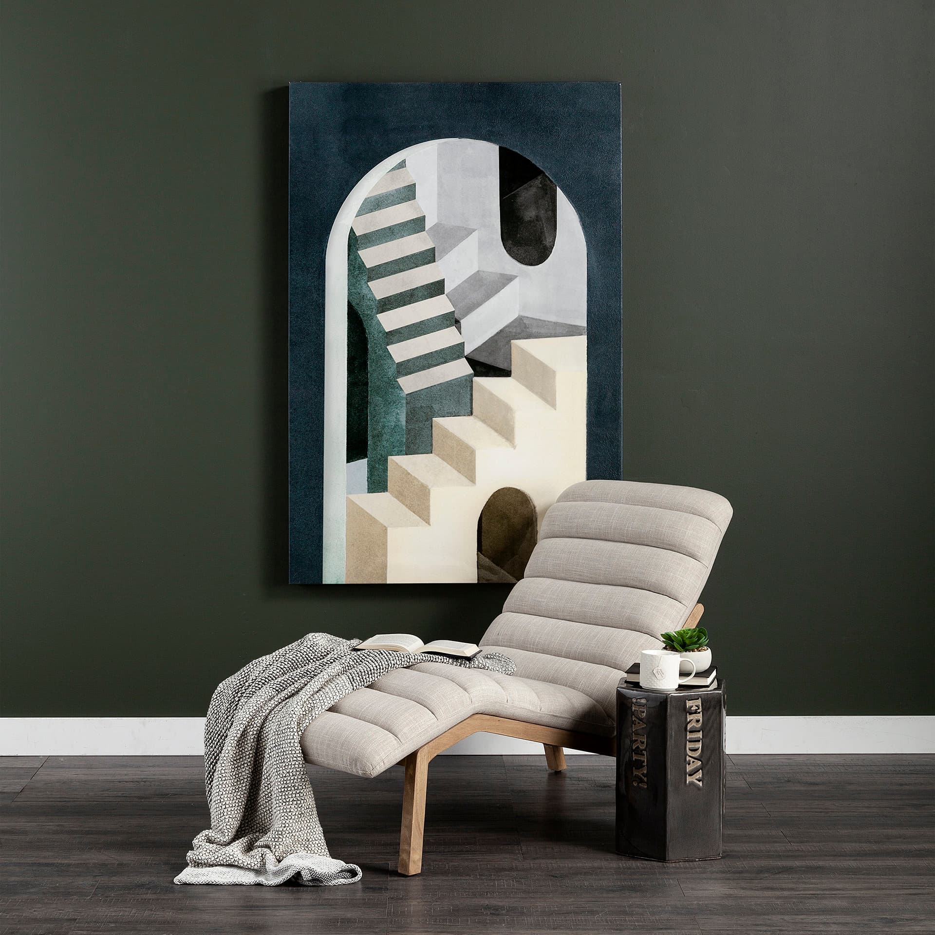 Pierre Beige Fabric Upholstered Armless Chaise Lounge Chair — product photograph