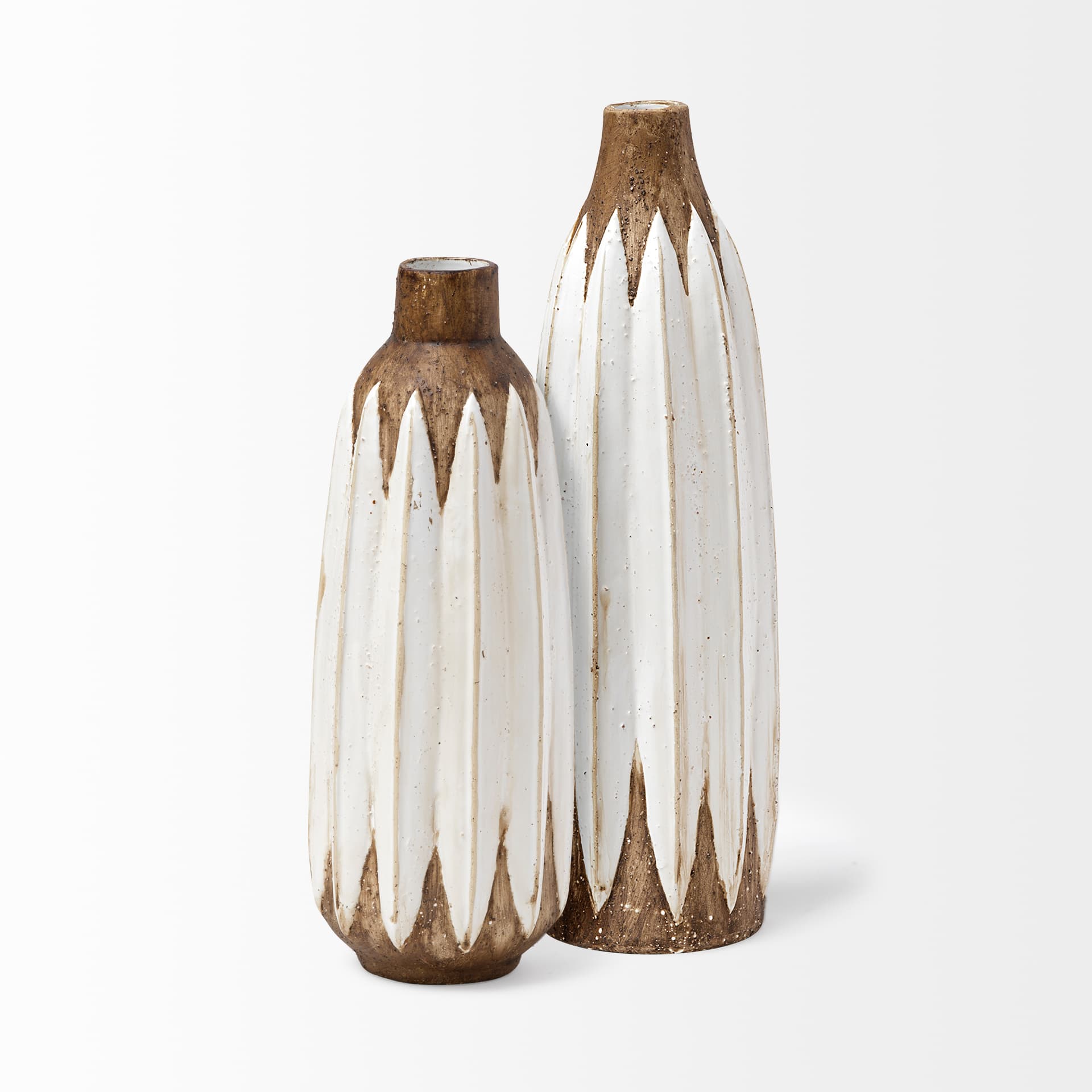 Sisko I Short Rustic Brown White Ceramic Vase — product photograph