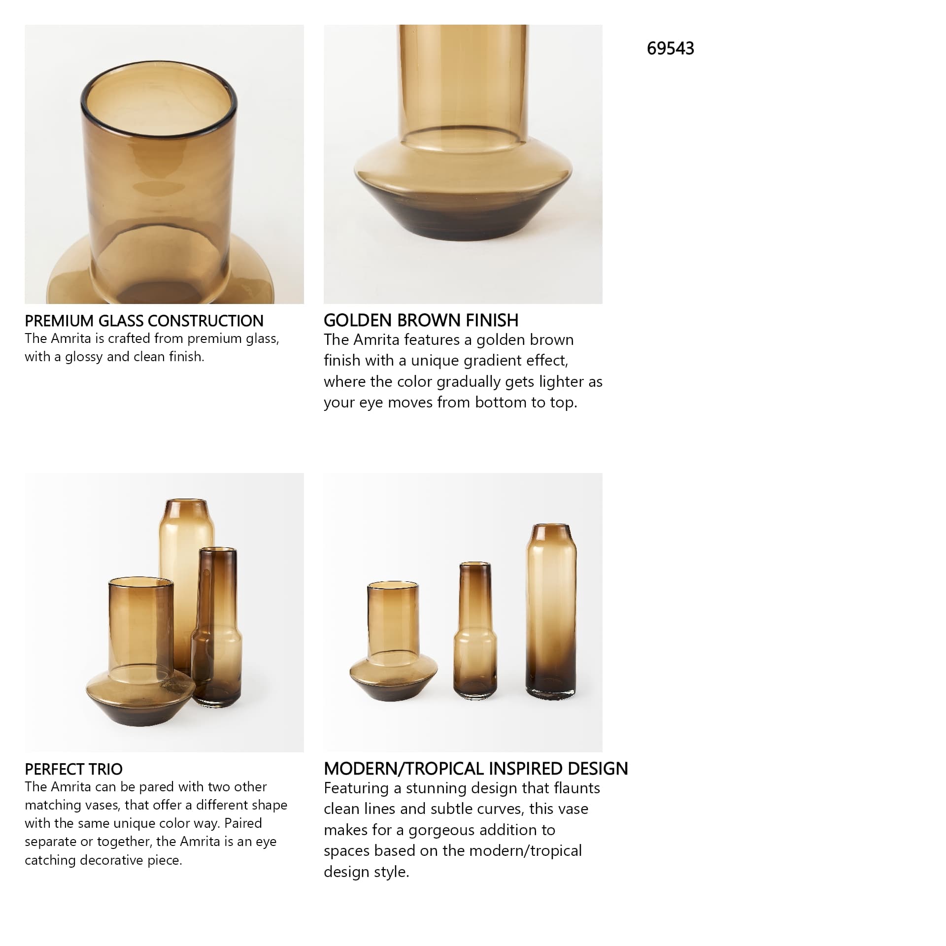 Amrita 8.3L x 8.3W x 9.7H Golden Brown Glass Vase — in a styled room