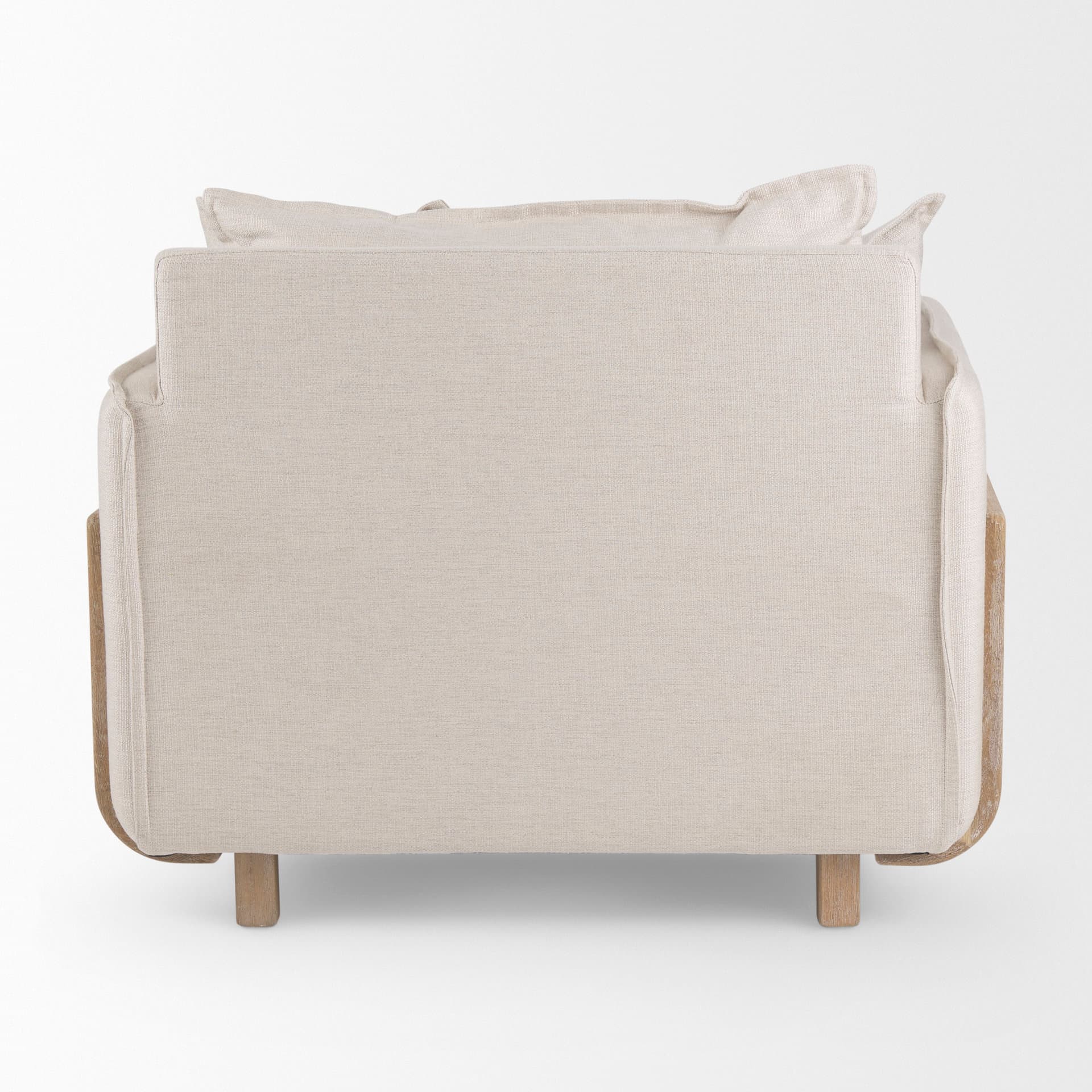 Roy II Beige Upholstered and Brown Wood Frame Arm Chair — product photograph